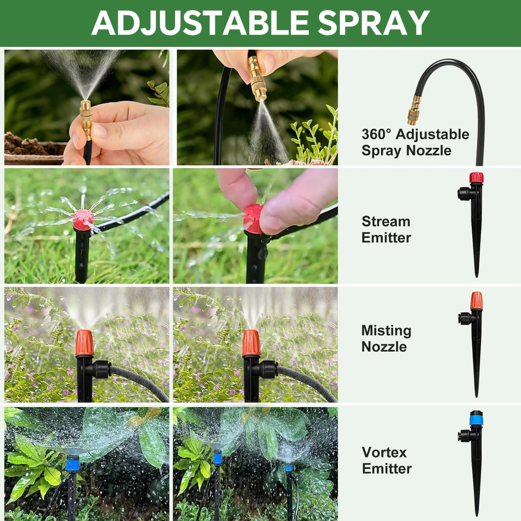 230FT Drip Irrigation System for Garden with 38pcs Adjustable Copper Nozzles & Emitters, Automatic Garden Watering