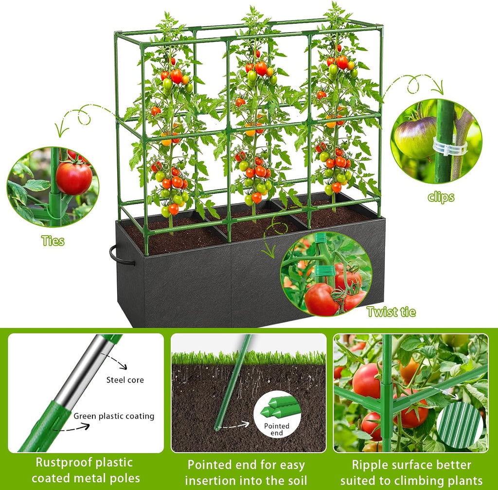 51x17x49 Inch Garden Tomato Cages Planter with 46 Gallon Grow Bags, Square Plant Support Trellis,for Vertical Climbing