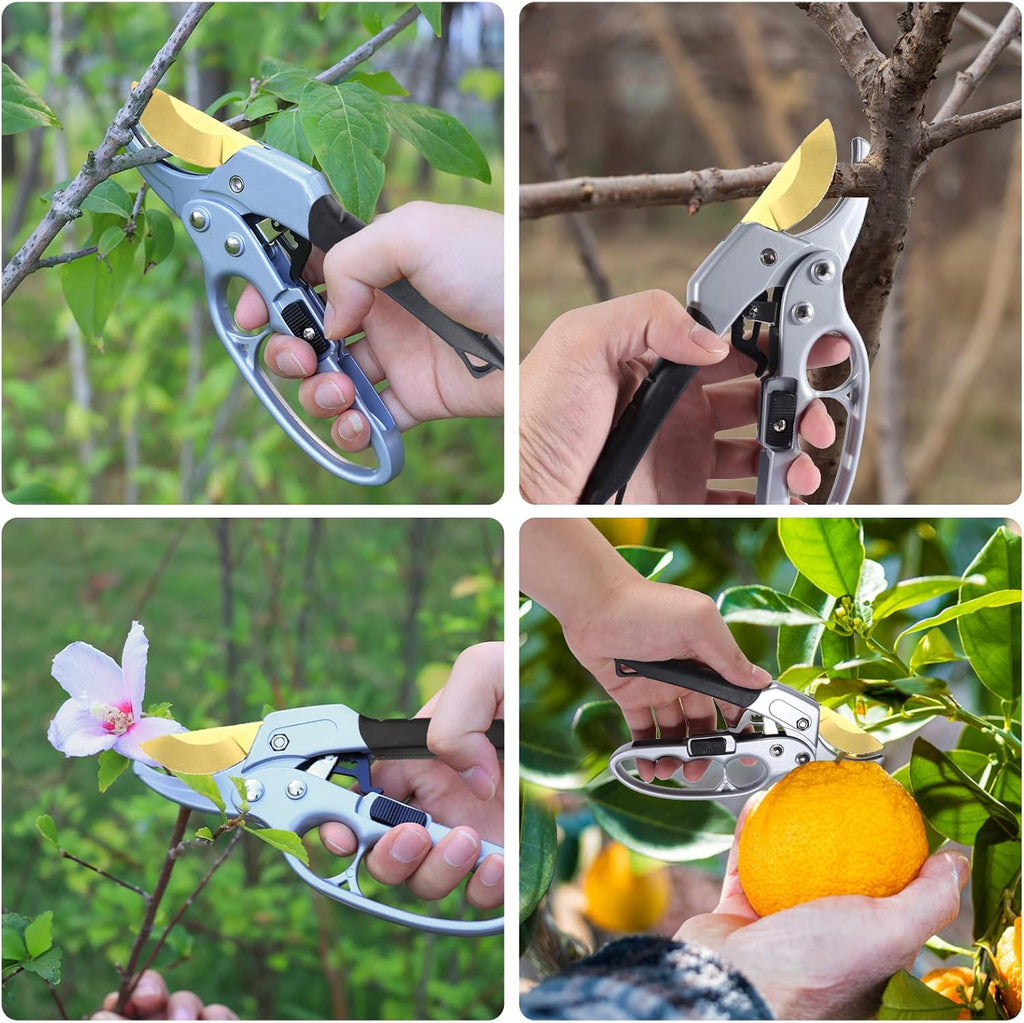 Garden Clippers, Premium Germany Titanium Pruners, Work 3 Times Easier, Ratcheting Pruning Shears, Cutting Rose