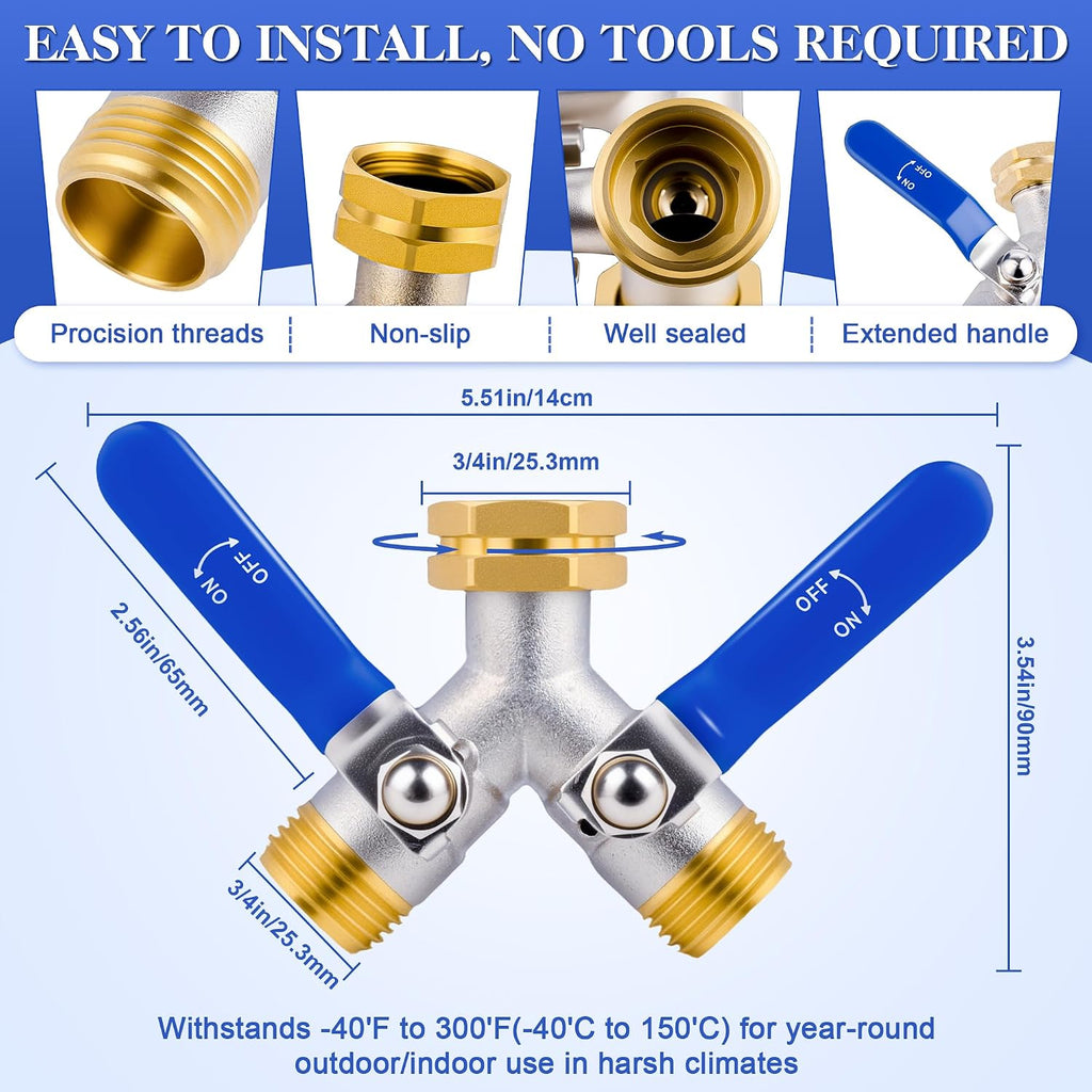 EJW Hose Splitter 2 Way, Garden Hose Splitters, Heavy Duty Faucet Splitter,Rv Brass Water Hose Y Splitter, Double Hose