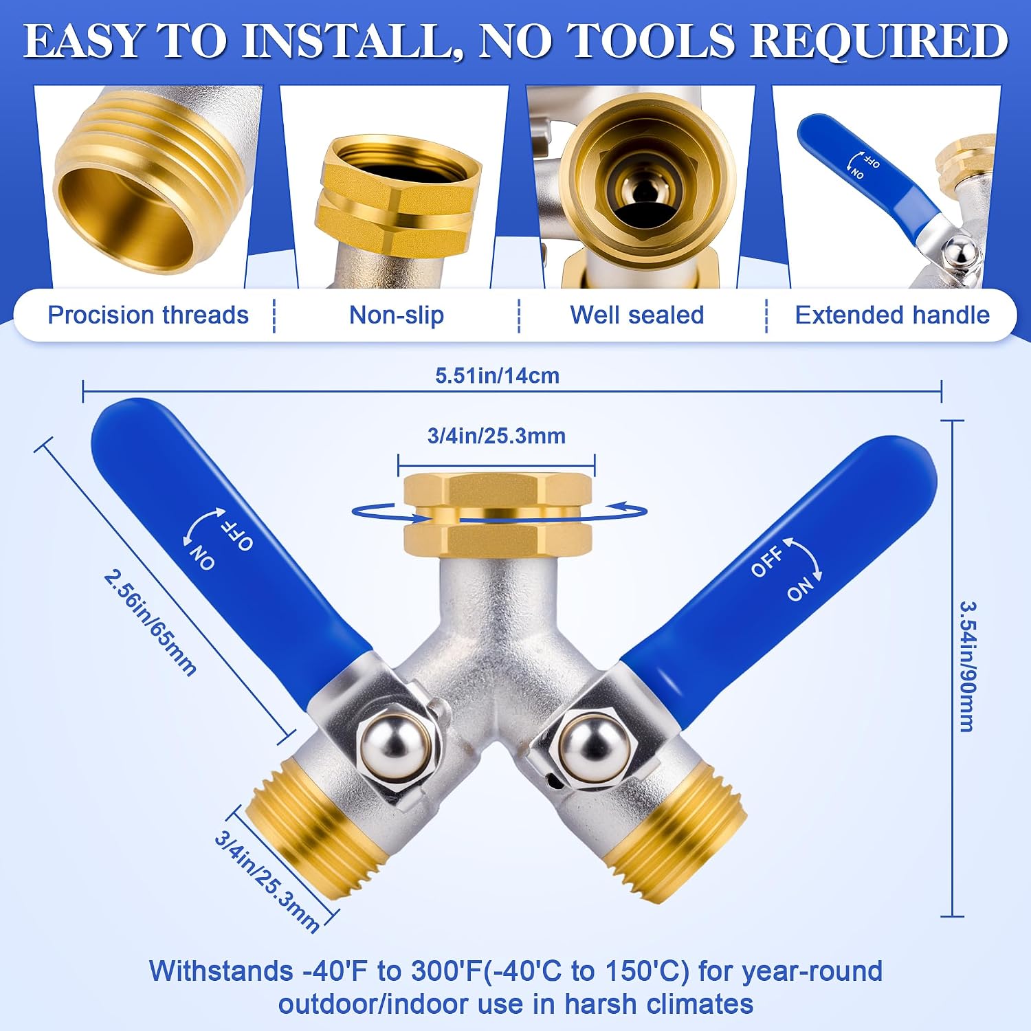 EJW Hose Splitter 2 Way, Garden Hose Splitters, Heavy Duty Faucet Splitter,Rv Brass Water Hose Y Splitter, Double Hose