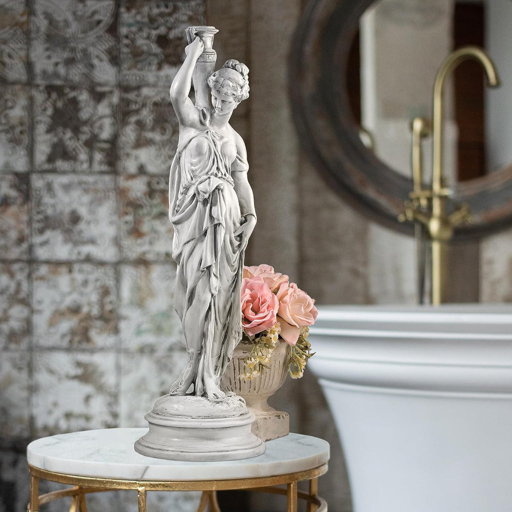 Design Toscano Dione the Divine Greek Water Woman Indoor/Outdoor Garden Statue, Medium, 22 inches tall, Cast Stone