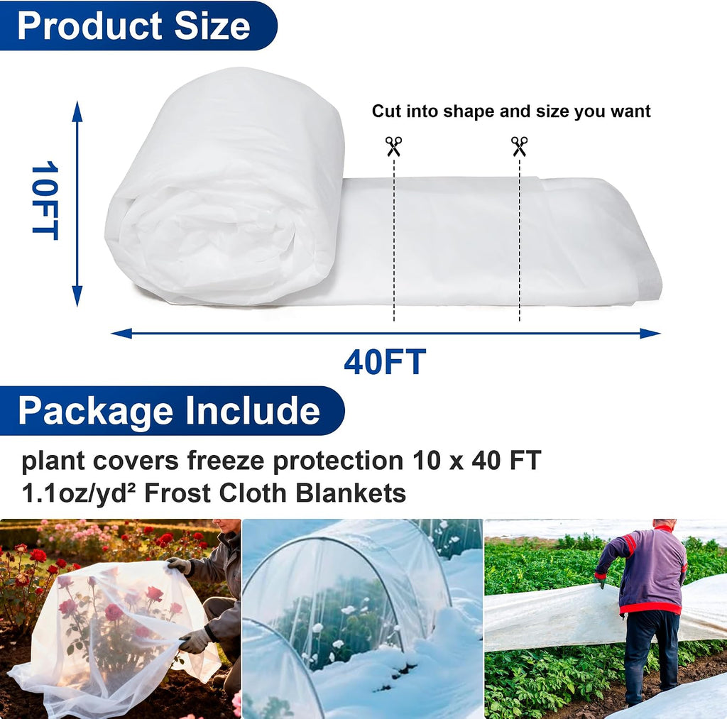 Plant Covers Freeze Protection, 10 * 40FT 1.1 oz/yd² Large Thick Frost Blankets for Outdoor Plants in Winter, Floating