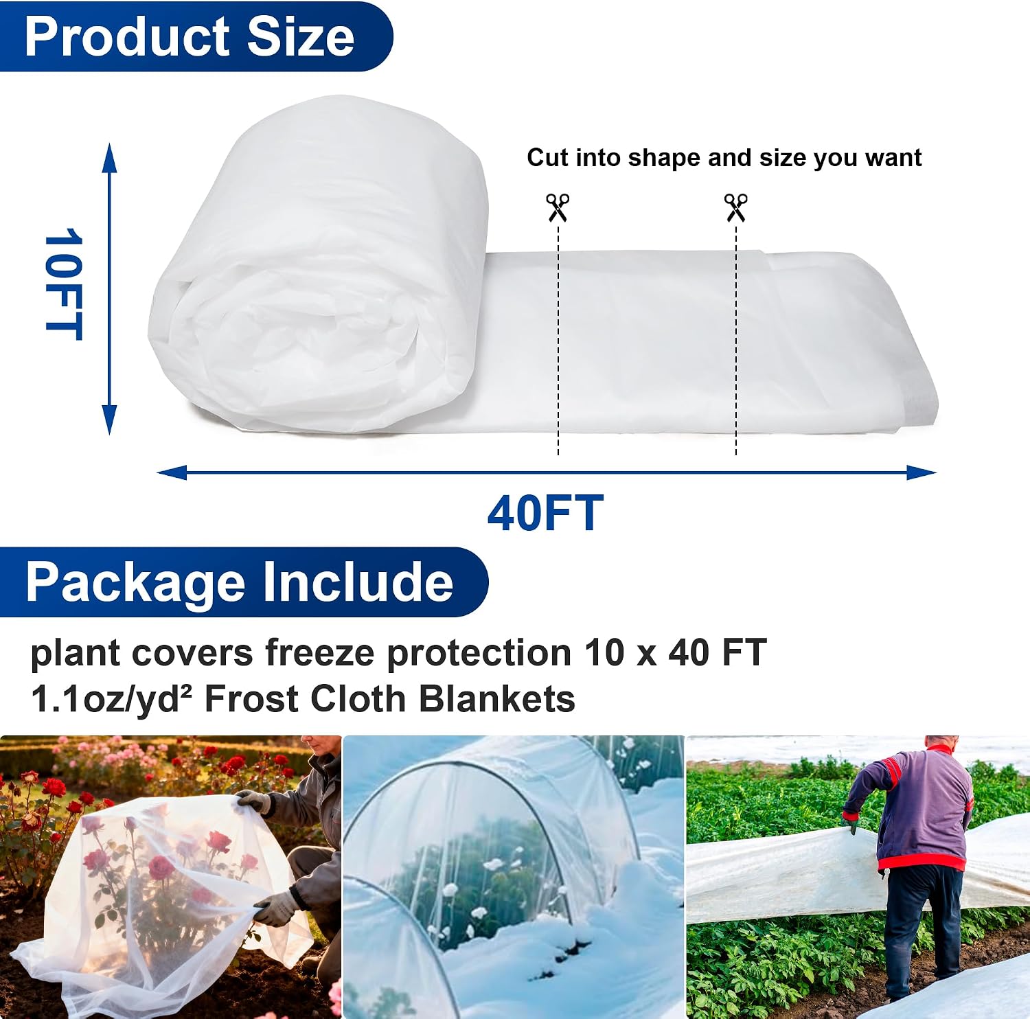 Plant Covers Freeze Protection, 10 * 40FT 1.1 oz/yd² Large Thick Frost Blankets for Outdoor Plants in Winter, Floating