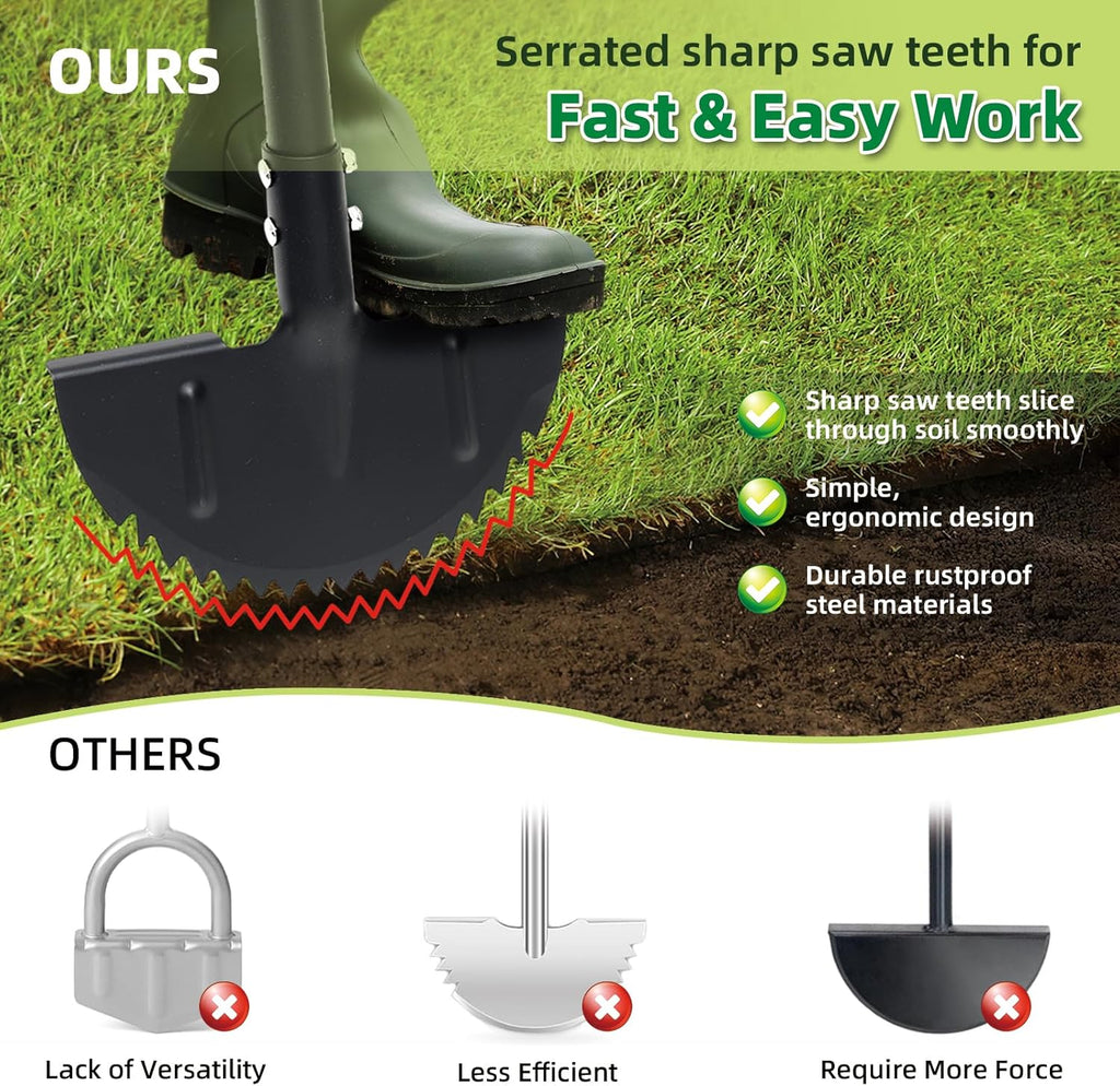Half Moon Edger Lawn Tool - Heavy Duty Saw Tooth Manual Edgers with Sharp Blade & Wide Footplate, 38"-49" Adjustable