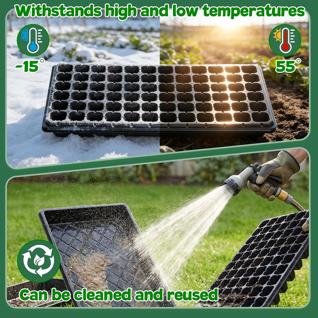72-Cell Seed Trays with Drainage Trays-10 Sets 20 Packs-1020 Durable Plastic Plant Tray for Seed Germination（21x11x1.81