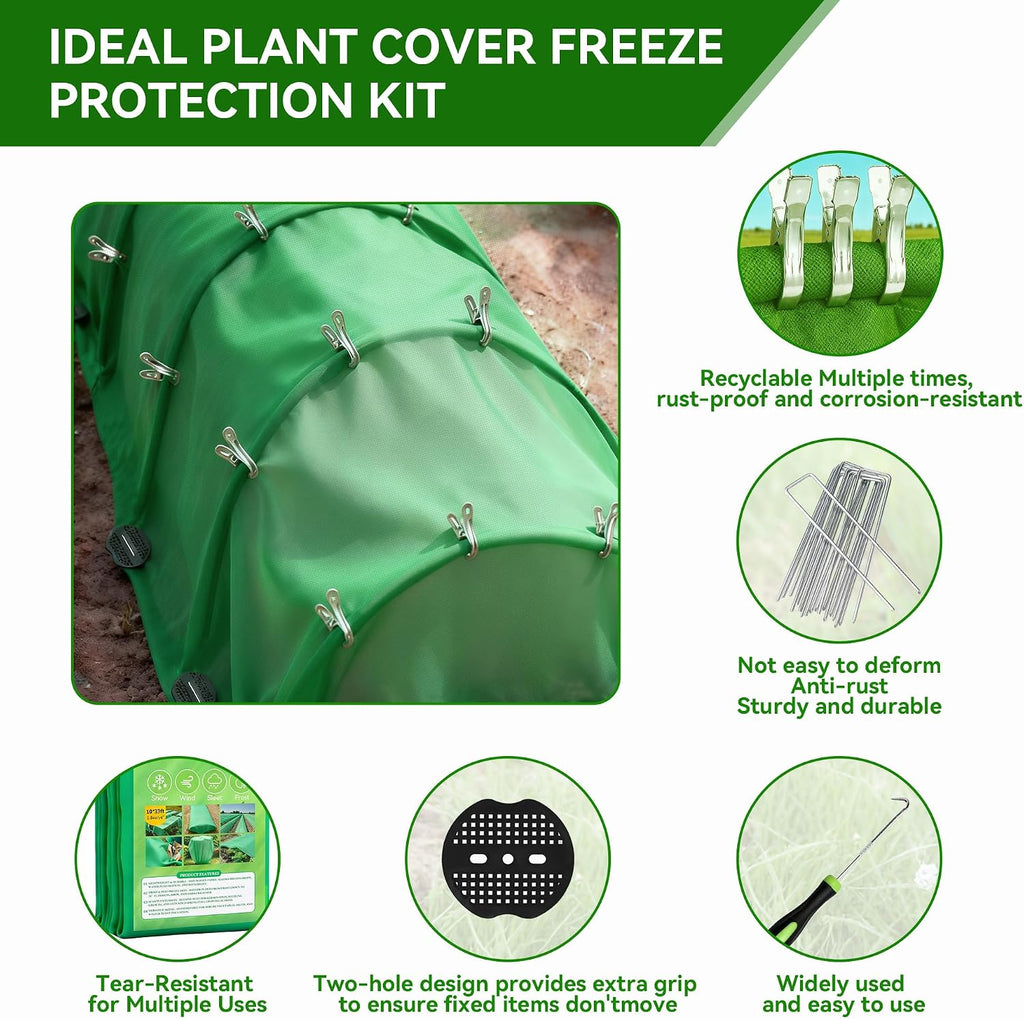 Plant Covers Freeze Protection kit，1.8 oz/yd²-10 ft x 33 ft Thickened Floating Row Cover for Outdoor Plants With 20