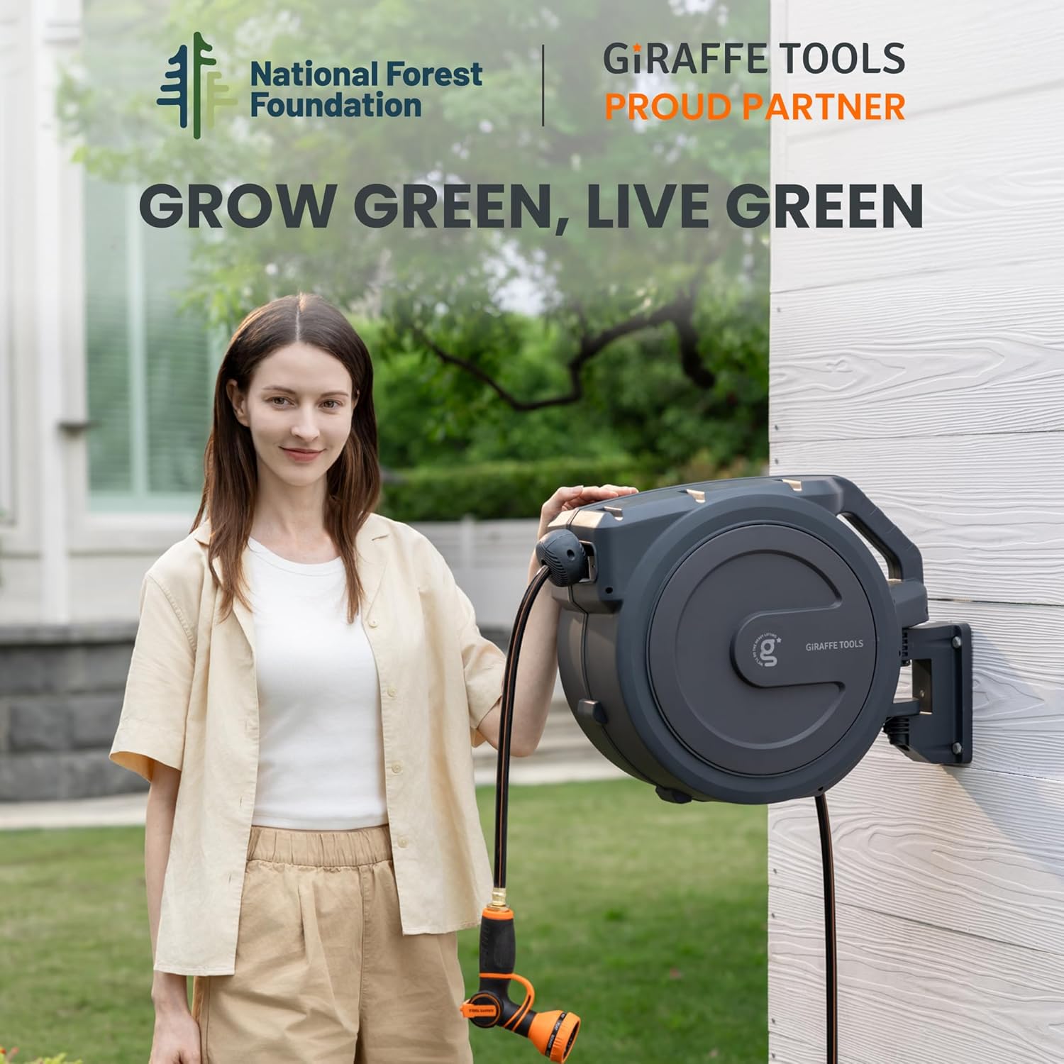Giraffe Tools Retractable Garden Hose Reel 1/2"78FT Metal Bracket | Any Length Lock,Auto Rewind System,Wall Mount,180°