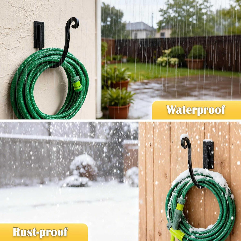 Hose Holders Wall Mount: 2PCs 8-Inch Heavy-Duty Garden Hose Hangers Outdoor | Metal Hand-forged Hose Racks Mount