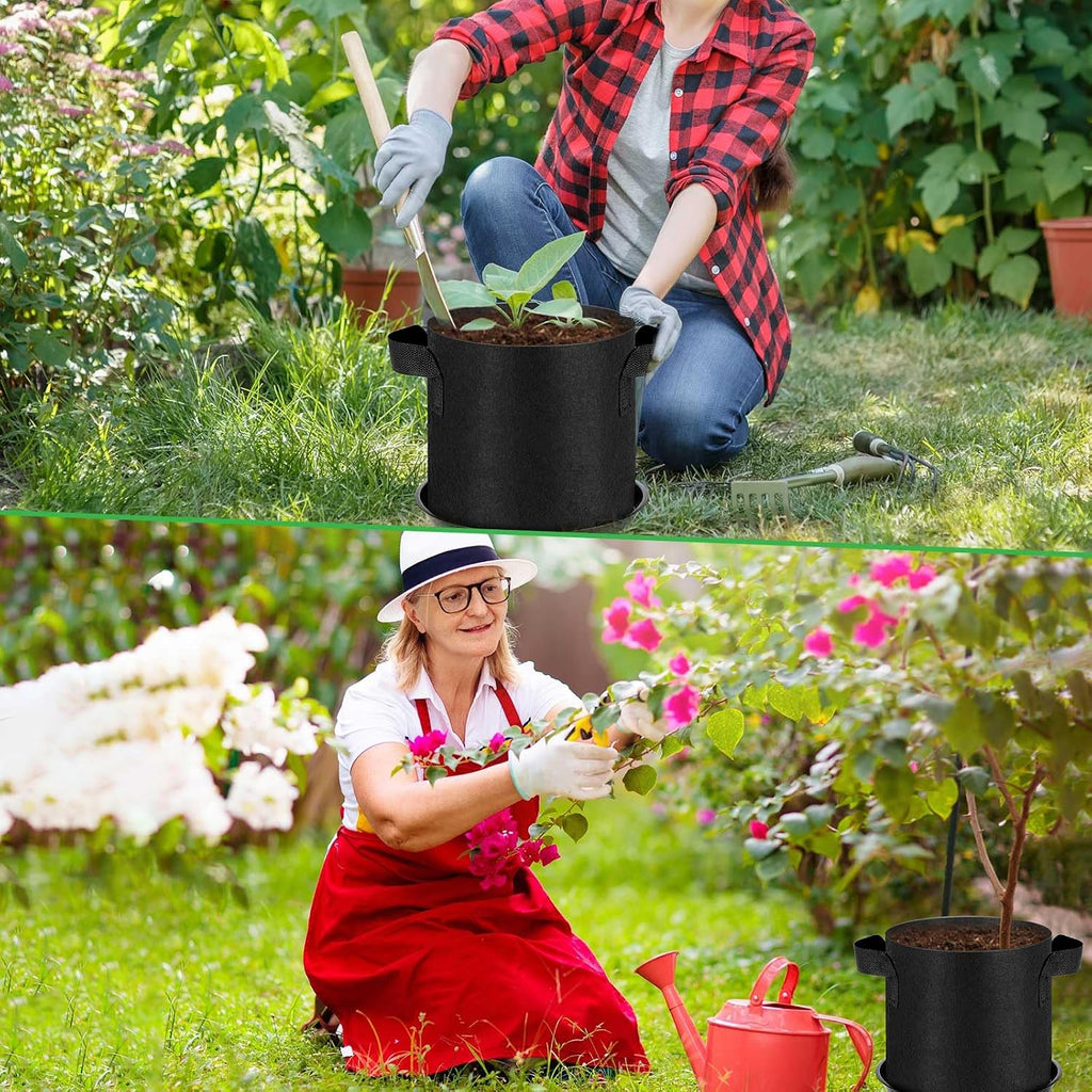 5 Pack 5 Gallon Grow Bags with 5 Plant Saucer and 5 Labels 260g Thickened Nonwoven Fabric Plant Pots with Handles
