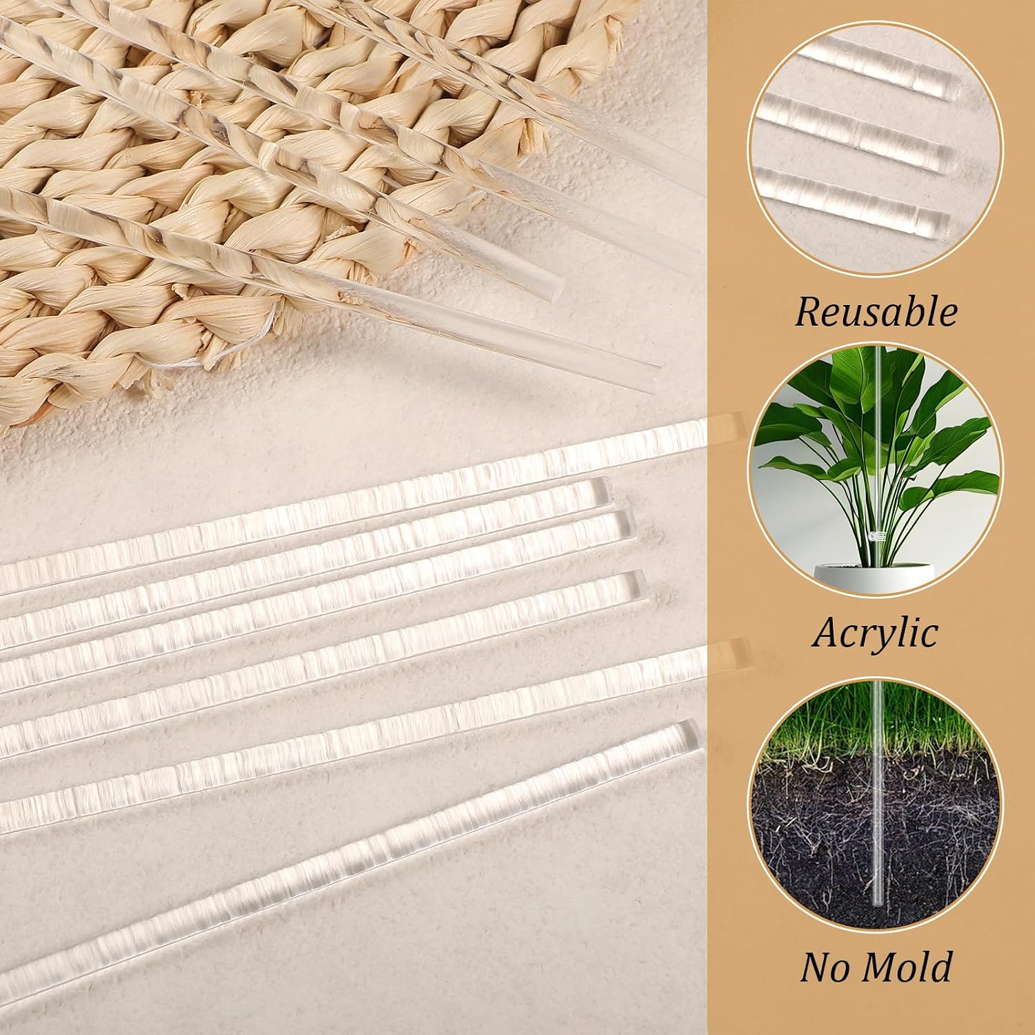 60 Pcs Clear Acrylic Plant Support Stakes with 60 Clips 15.8 & 11 Inch Reusable Plant Holder Stick Garden Stakes for