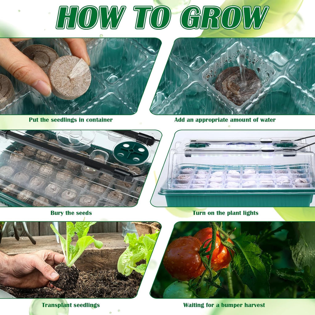 FillTouch 2 Packs 80 Cells Seed Starter Trays Kit with 4 Grow Light Seed Starter Kit Seedling Starter Trays with