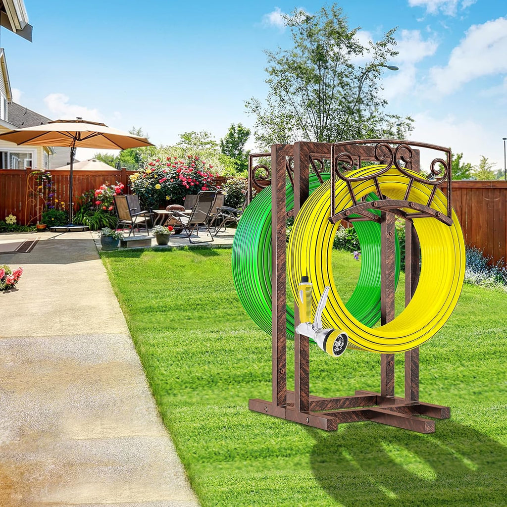 Garden Hose Holder, Heavy Duty Metal Water Hose Holders Hose Stand with 5 Spikes, Freestanding Hose Storage Rack Hose