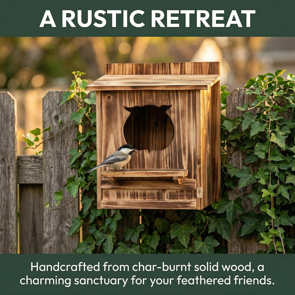 Owl Nesting Box for Outside 14.2×12×7.5 Inch Screech Owl House Bird House | Owl-Shaped Entrance, Wooden Bird Box, Easy
