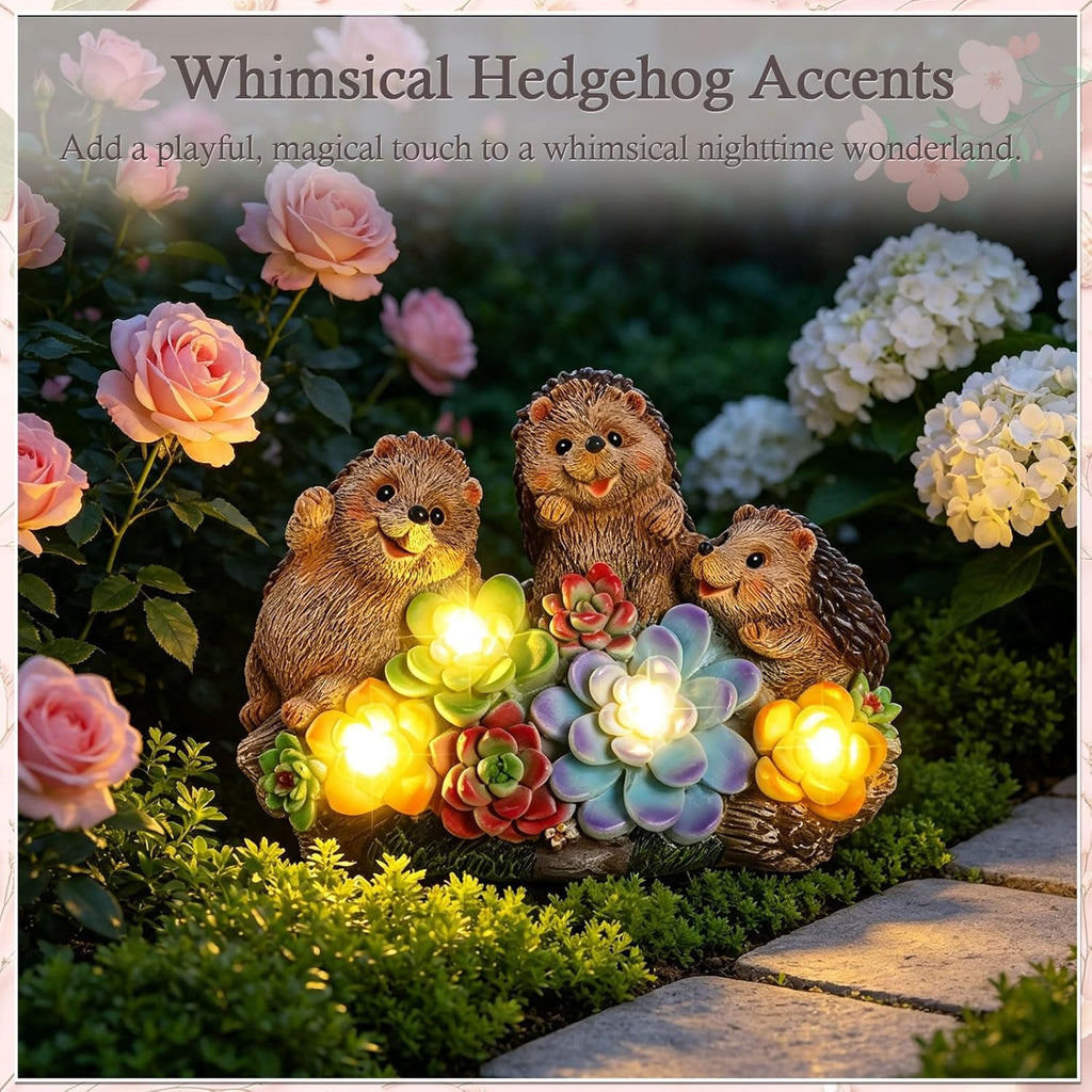 Hedgehog Solar Garden Statues with Succulent Animal Figurines | Resin Hedgehog Decor Outdoor Statues, Ideal decoration