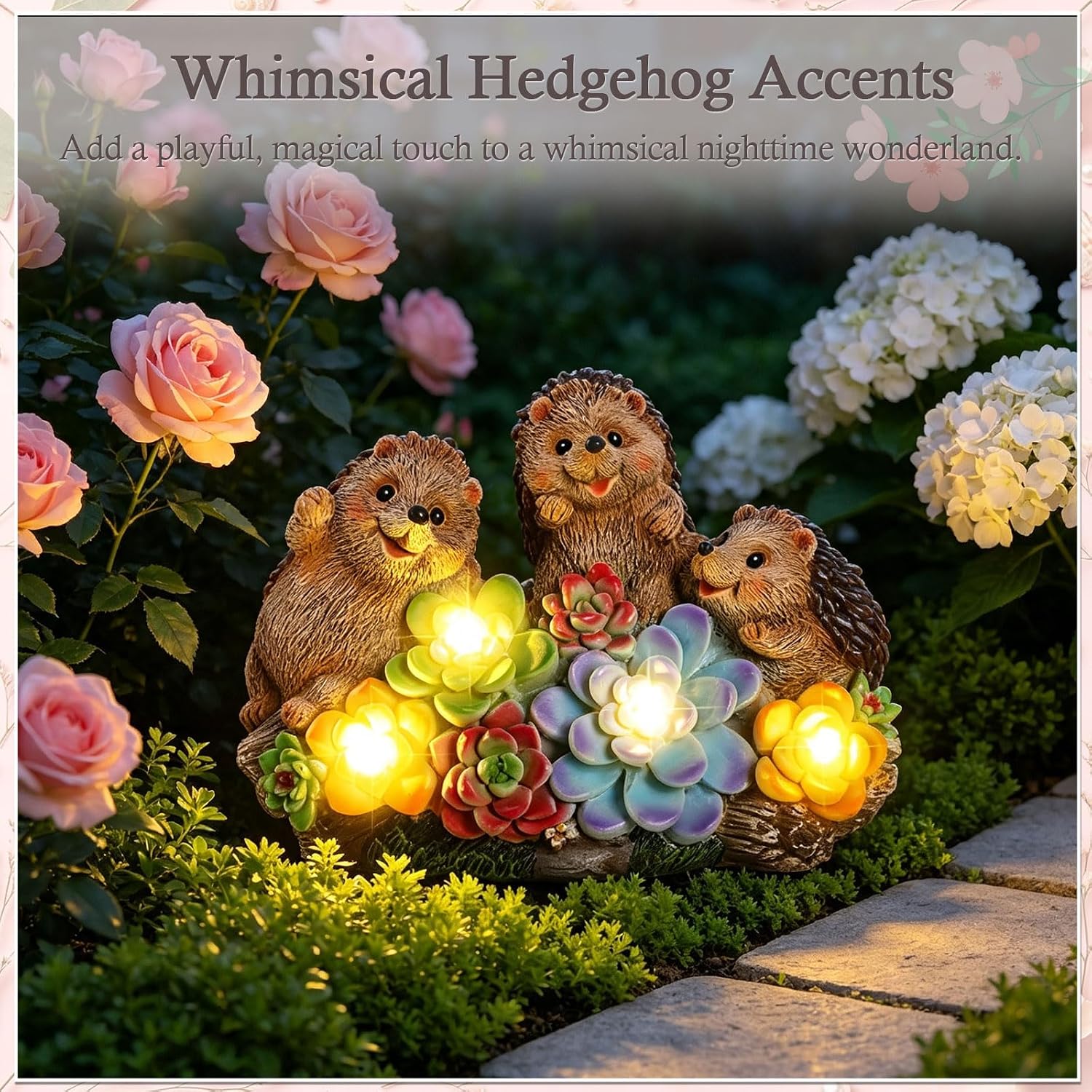 Hedgehog Solar Garden Statues with Succulent Animal Figurines | Resin Hedgehog Decor Outdoor Statues, Ideal decoration