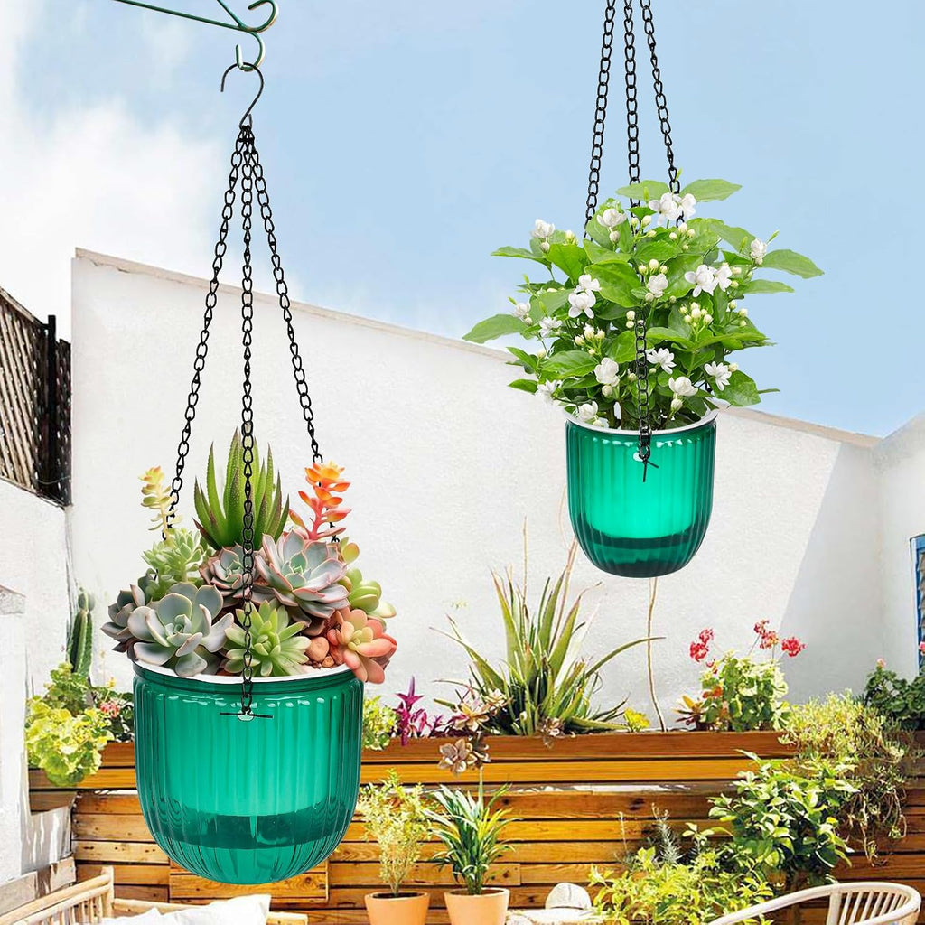 4Pcs Self Watering Hanging Planter, 6.5'' 4.5'' Hanging Plant Pots with Drainage Holes,Plastic Hanging Plant Flower
