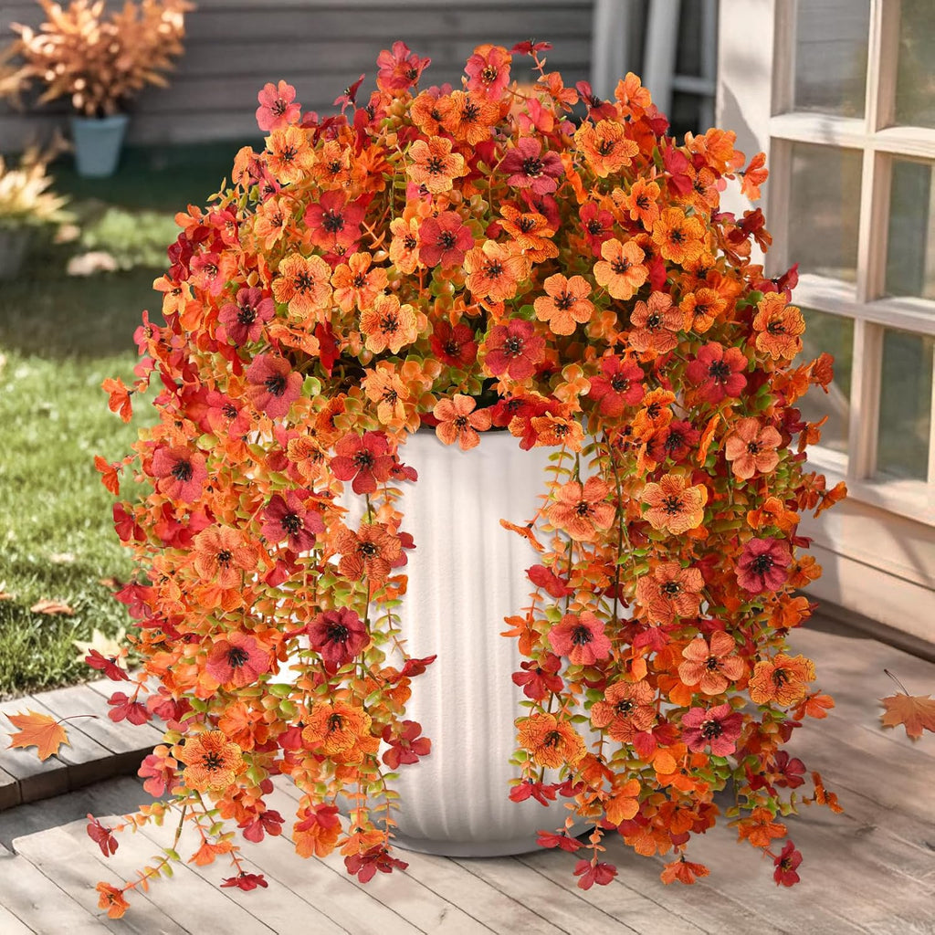 INQCMY Fall Artificial Mums Flowers for Outdoors Planter Fake Plants 6 PCS