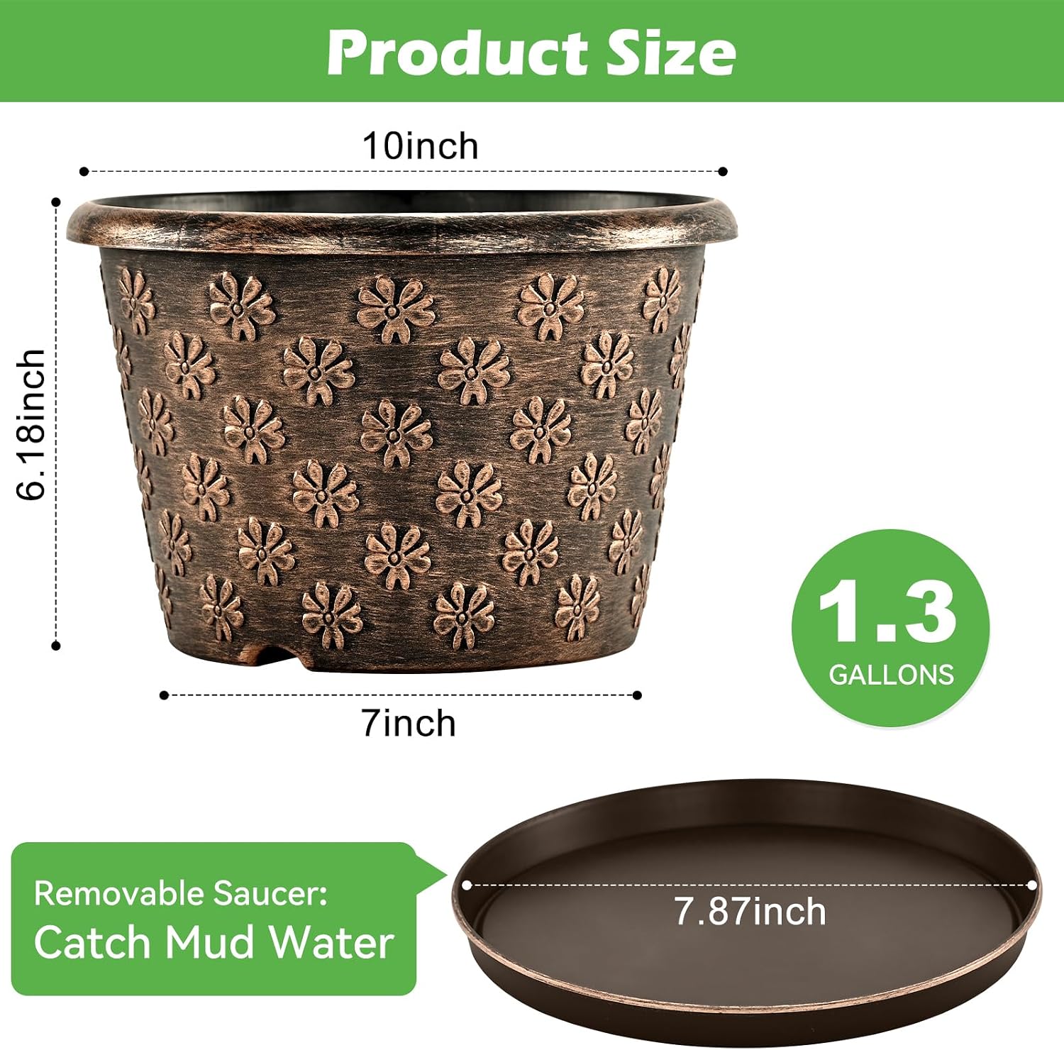 10 Inch Planter Pots for Plants, 4 Pack Plastic Large Flower Pots Indoor Outdoor, Resin Plant Pot with Drainage &