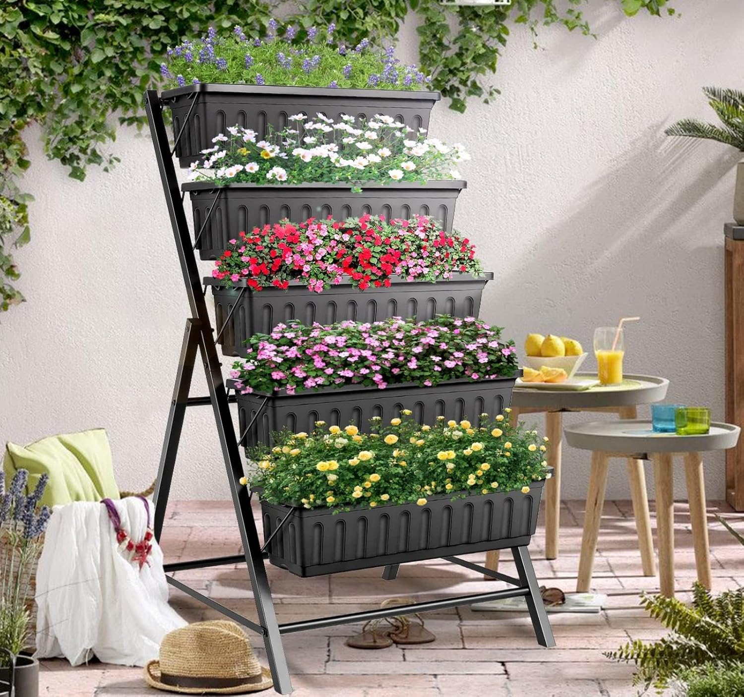 4FT Vertical Raised Garden Bed, 5 Tiers Elevated Planter Box, Black | Elevated Garden Bed Perfect for Patio Balcony