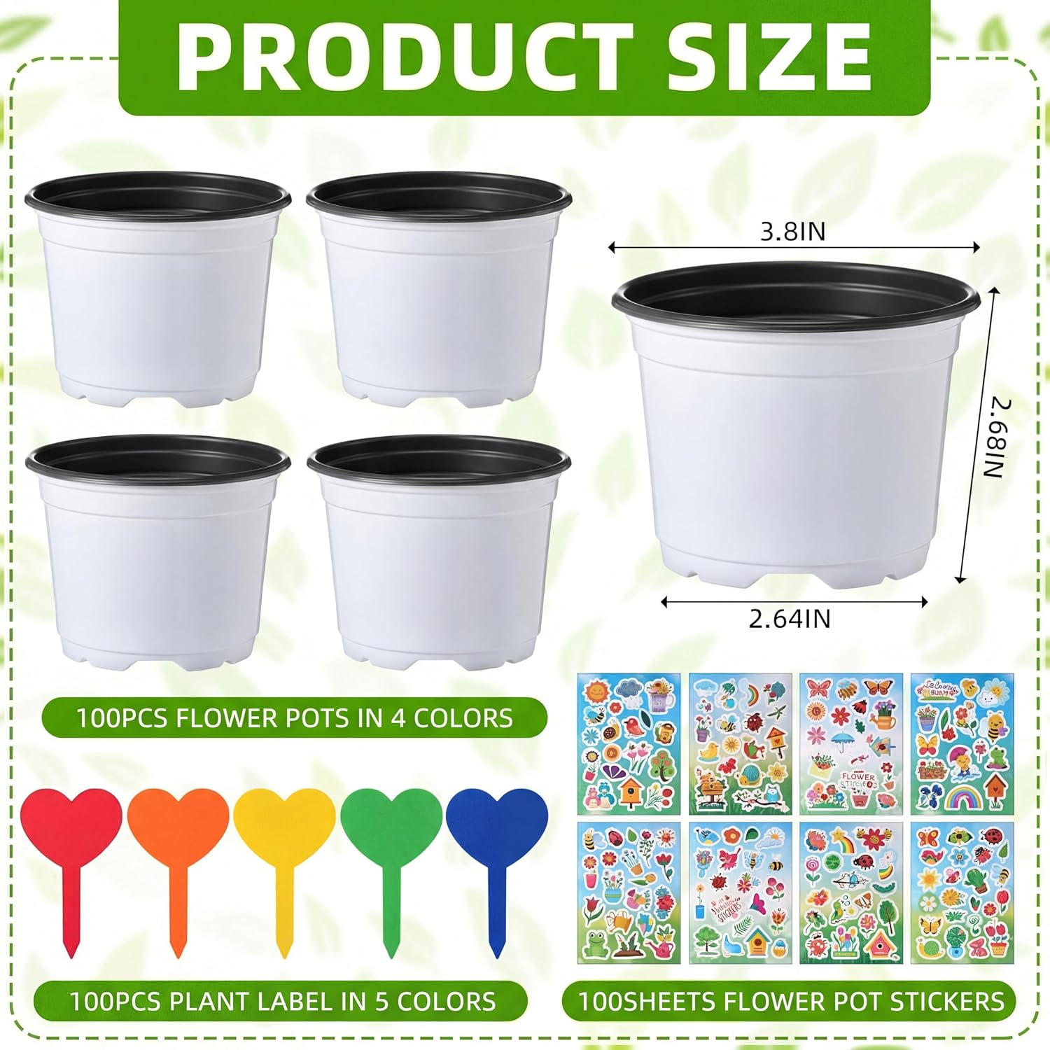 100 Sets Garden Pot Craft Kit, Flower Plant Craft,White,Rustic | Including Plastic Nursery Plant Pots Labels Tags