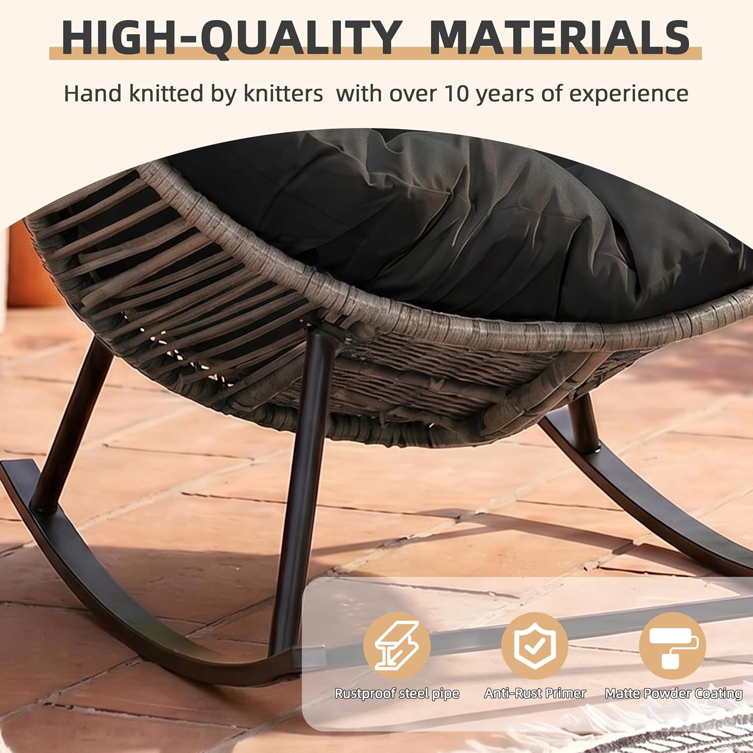 Egg Chair Rocking Chairs, Wicker Patio Chair Oversized Lounger Chair with Cushion for Indoor Living Room Bedroom