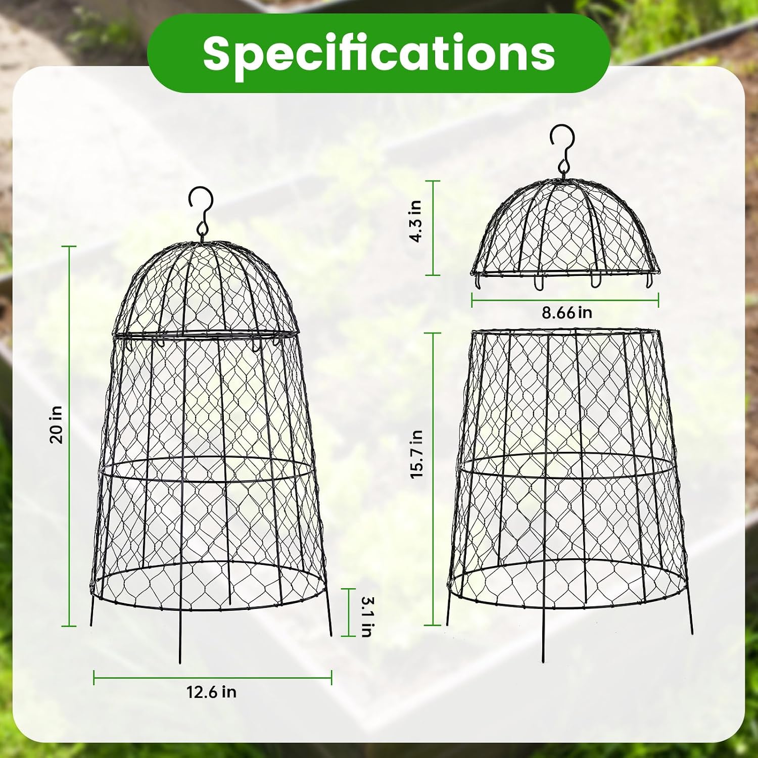 Plant Protector Chicken Wire Cloche 8 Psc, 20×12.6in Large Garden Plant Cage Protector, Split Design and Anti-Rust
