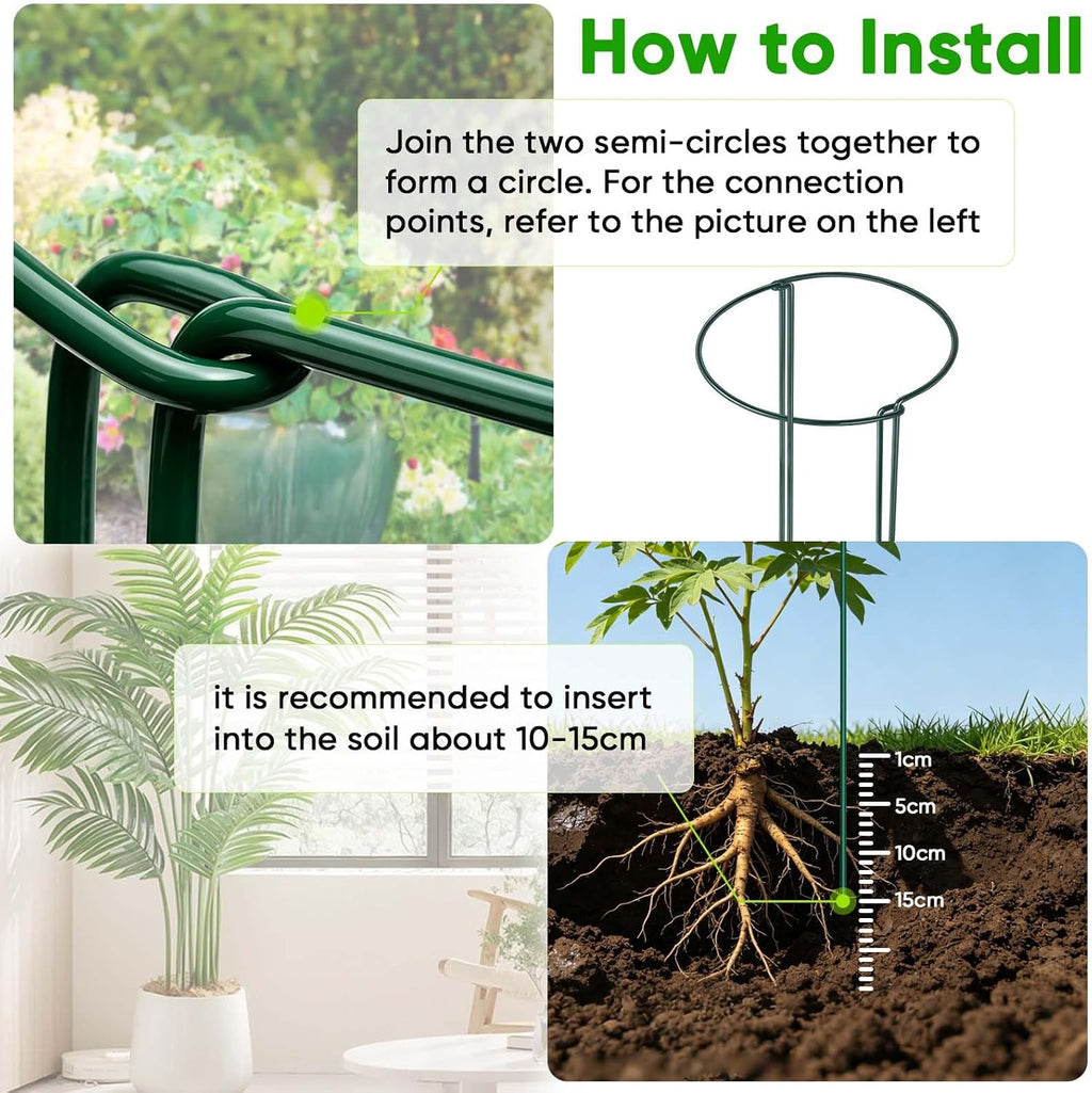 HiGift Peony Cages and Supports 24" H x 10" W, 8 Pack Tall Snake Plant Support Stake Half Round Metal Garden Stake for