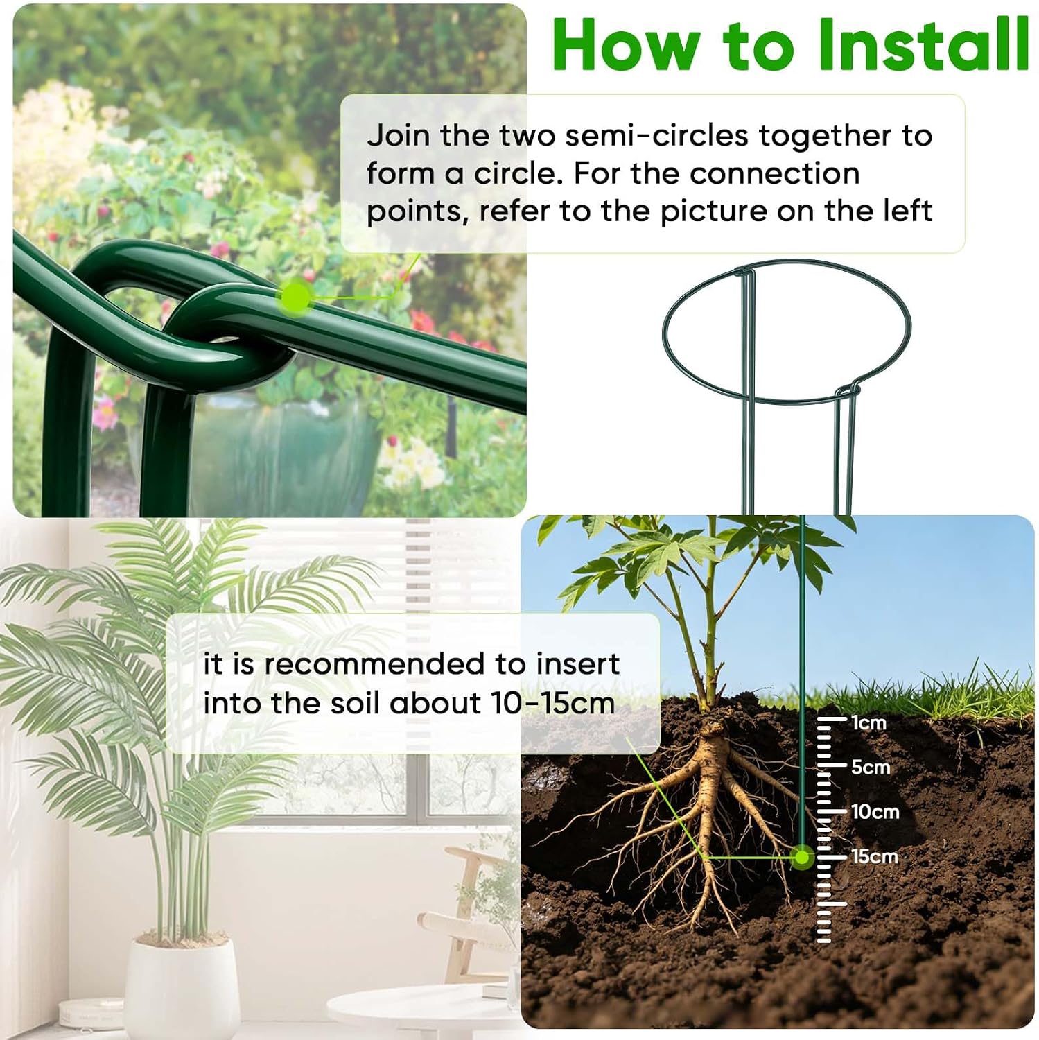 HiGift Peony Cages and Supports 24" H x 10" W, 8 Pack Tall Snake Plant Support Stake Half Round Metal Garden Stake for