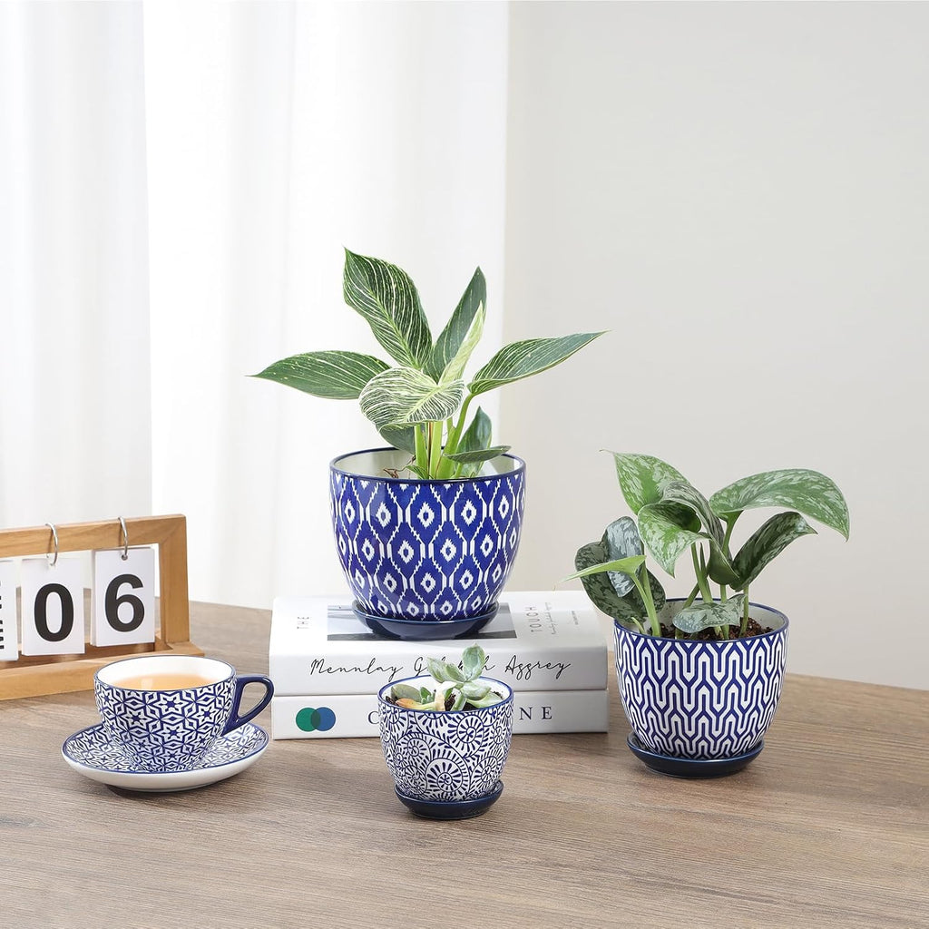Selamica Ceramic Plant Pots, Indoor Flower Pots for Indoor Plants, 3.5+4.6+5.5 Planters with Drainage Hole & Saucer