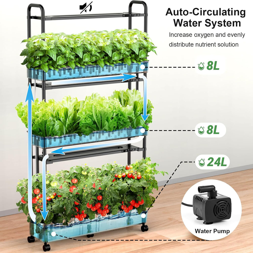 Growell Large Hydroponics Growing System Kit, 90 Pods Vertical Hydroponic Garden with 2 Light Modes Grow Light, Auto