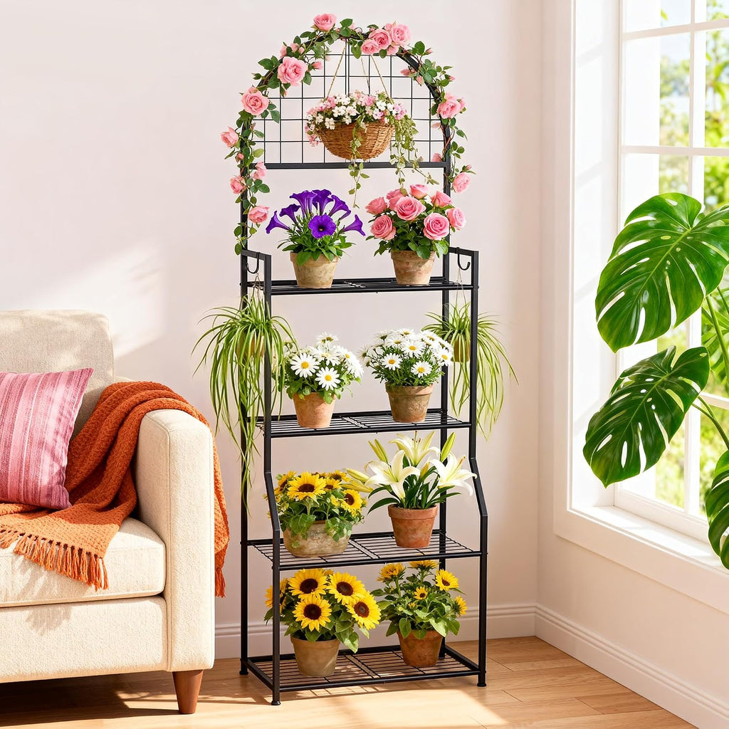 VGMiu 4 Tier Plant Stand Indoor Outdoor, Metal Plant Shelf for Multi Plants | Black Plant Display Stand Flower Plante