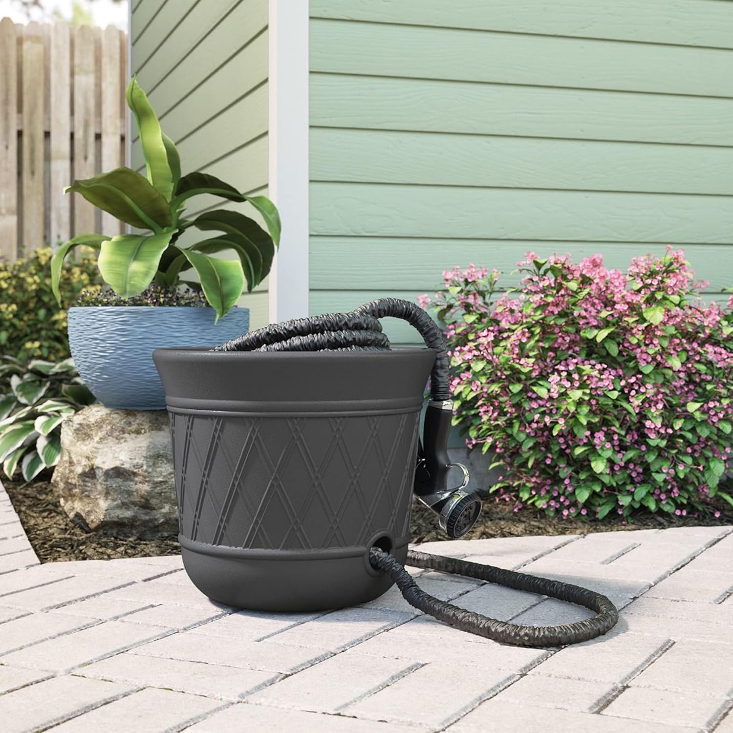 Suncast 2 Pack 14" x 12" Round Resin Decorative Weatherproof Outdoor Hideaway Standard Garden Hose Storage Pot with