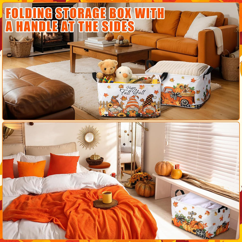 Boao 3 Pcs Fall Storage Basket for Gift, Thanksgiving Foldable Harvest Basket with Pumpkin Maple Leaves, Foldable
