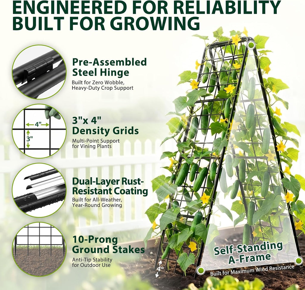 Heavy Duty 50"x17" Adjustable A-Frame Trellis for Climbing Plants Outdoor, Metal Rust-Proof Garden Trellis, Dense Grid