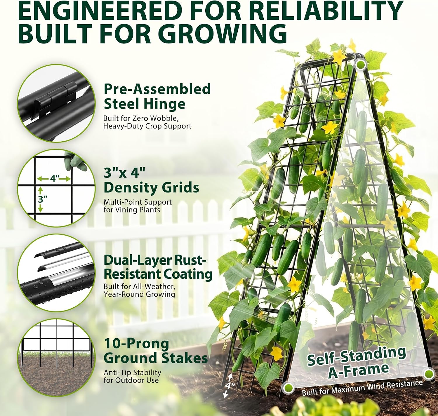 Heavy Duty 50"x17" Adjustable A-Frame Trellis for Climbing Plants Outdoor, Metal Rust-Proof Garden Trellis, Dense Grid