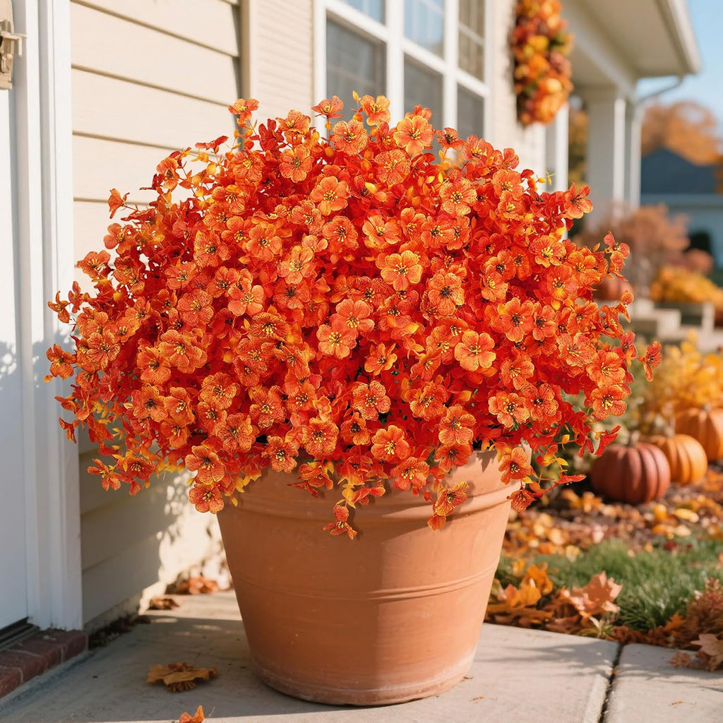 24 Pcs Artificial Fall Flowers Fake Mums for Outdoor Decor, Bright Orange | Lifelike faux mums, silk flower, UV