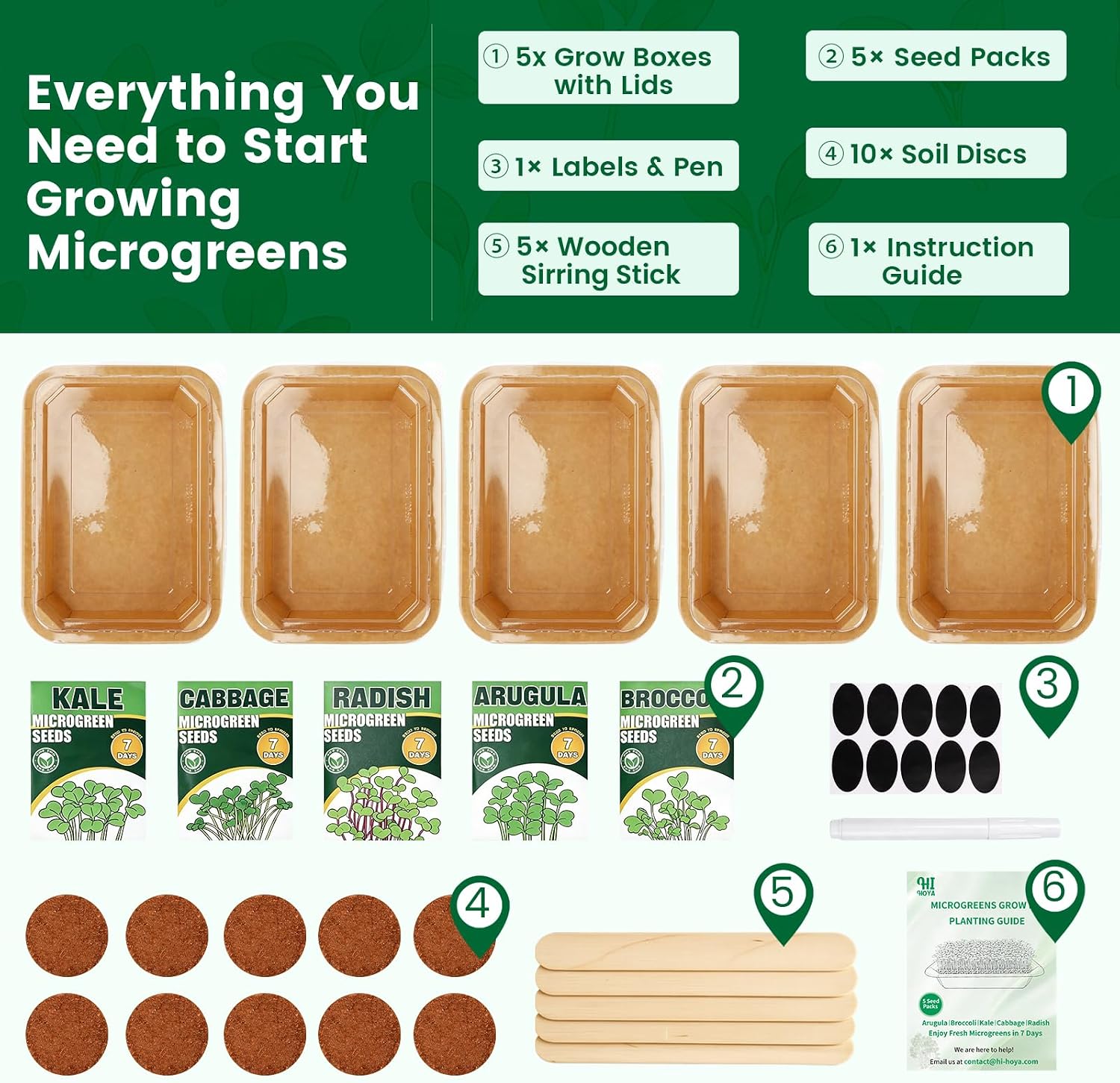 Microgreens Growing Kit Indoor Garden - Complete Micro Greens Growing Kits with 5 Seed Packs - Grow Broccoli, Arugula