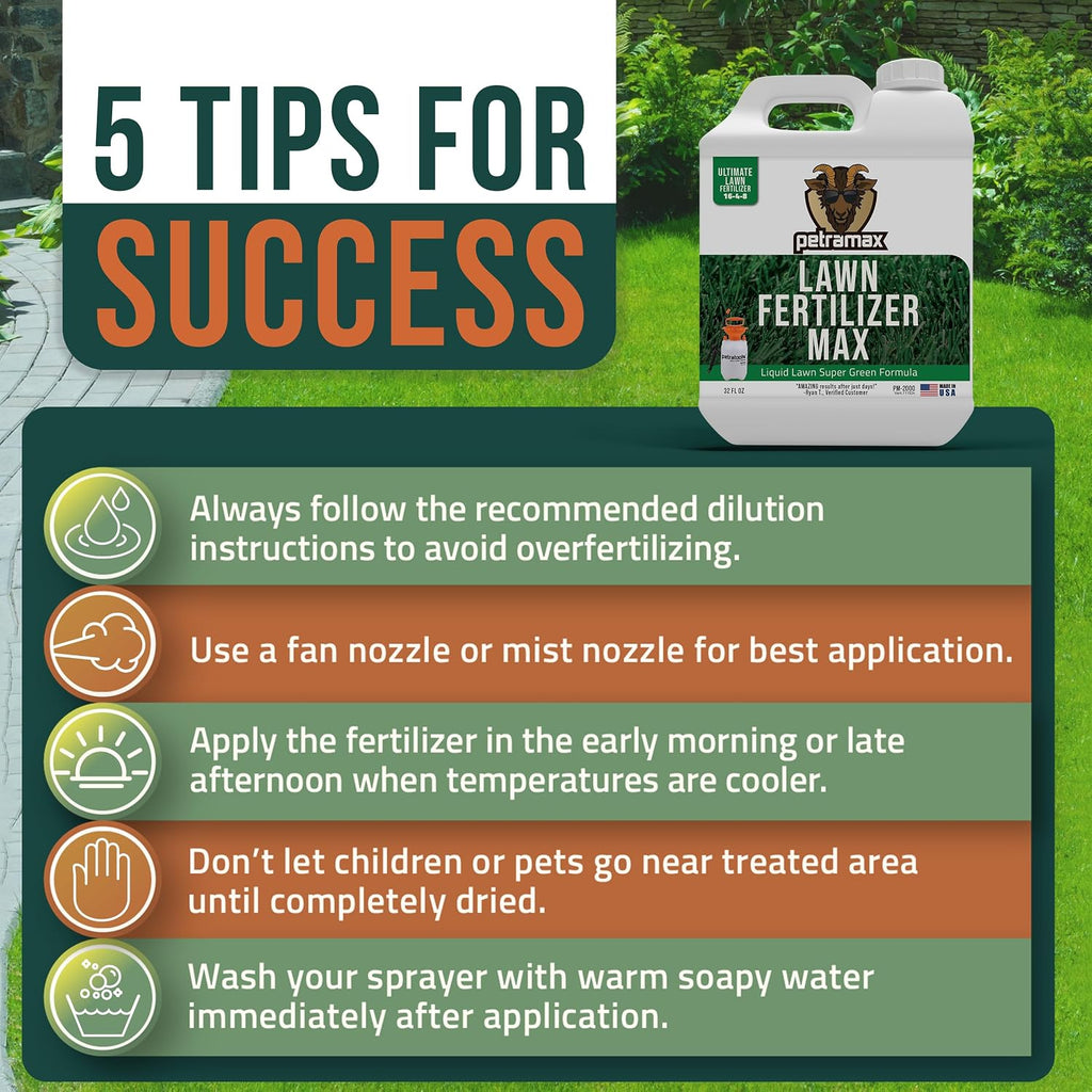 PetraMax Liquid Lawn Fertilizer for Lawns Concentrate - Liquid Fertilizer for Lawns, Food for Grass - 16-4-8 High