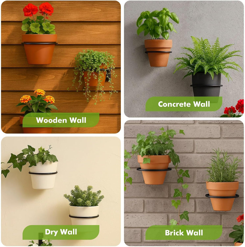 9-Pack 4/6/8 Inch Flower Pot Holder Ring Wall Mounted Metal Flower Pot Hangers Wall Hanger Bracket Rings Black Planter