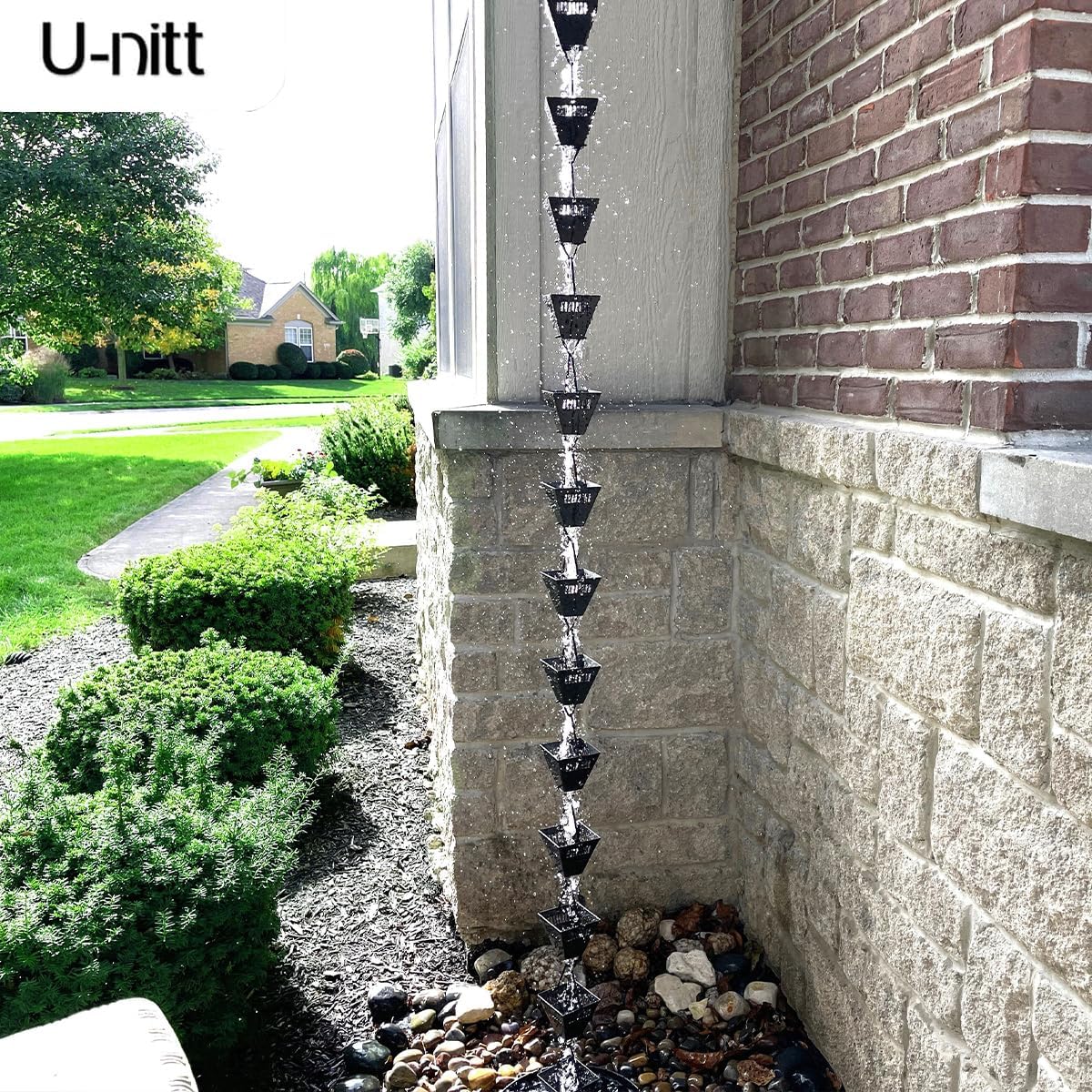U-nitt Rain Chain Water Collection for Gutters Rainwater Catcher & Diverter, 8.5 FT Chains for Outside Garden, Black