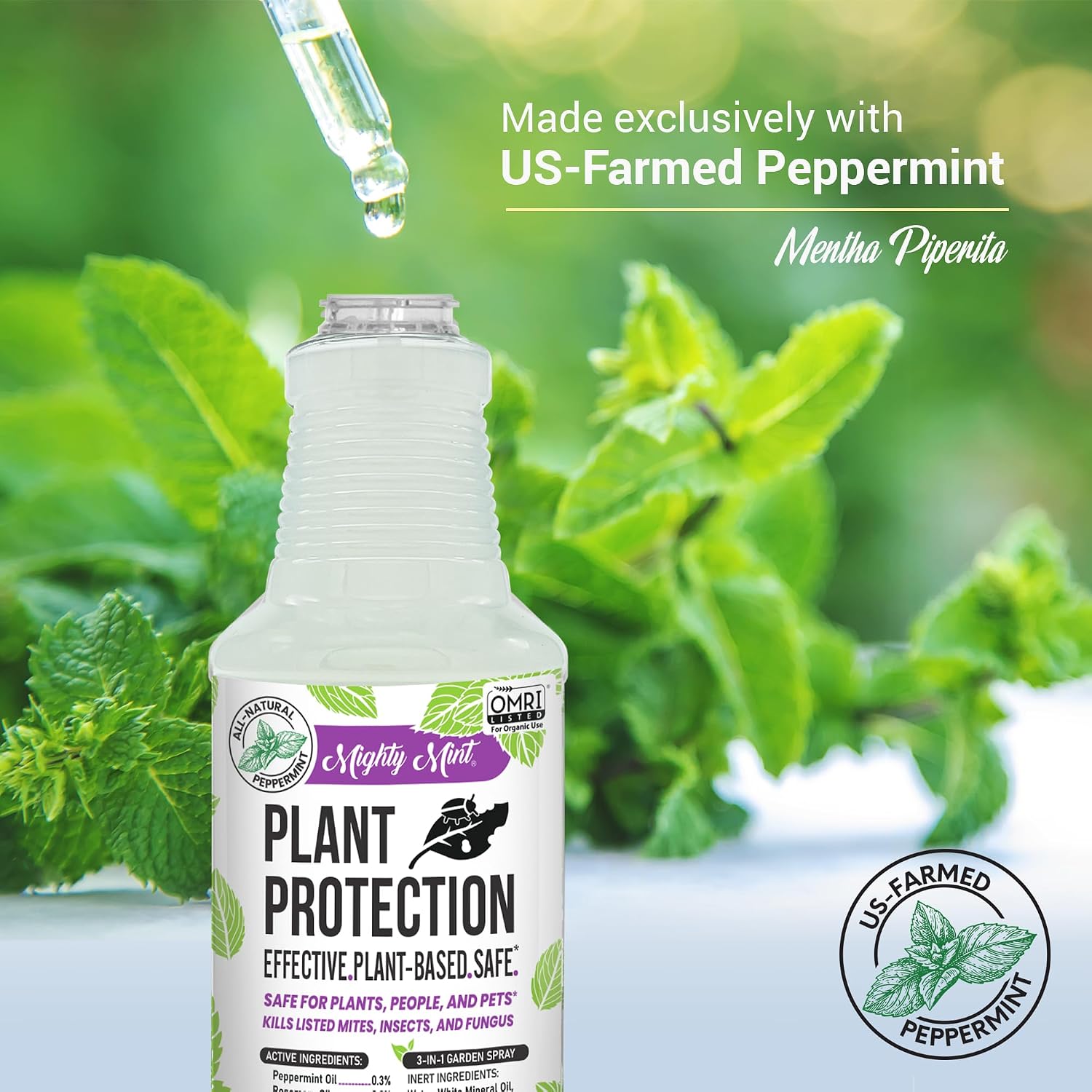 Mighty Mint Peppermint Oil Plant Protection Spray, 16 oz | Insect & Pest Control for Gnats, Spider Mites & Aphids