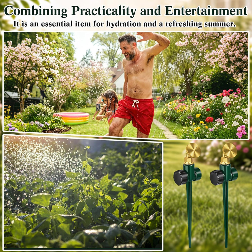 Tioncy 4 Pack Metal Lawn Sprinkler for Yard with Brass Nozzle & Aluminum Alloy Spike Base, Adjustable Automatic Garden