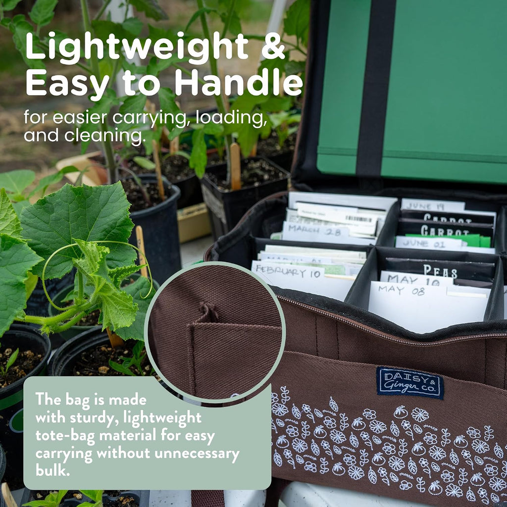 SEED STORAGE ORGANIZER TOTE BAG - Flexible Canvas Seed Organizer Holds 180 Seed Packets with Shoulder Strap, Side