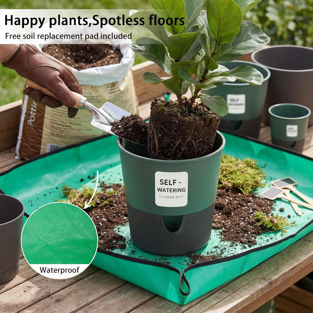 Self Watering Pots for Indoor Plants, 3 Pack (7.5/6.3/5 Inch) Bottom Watering Planters with Drainage & Deep Reservoir
