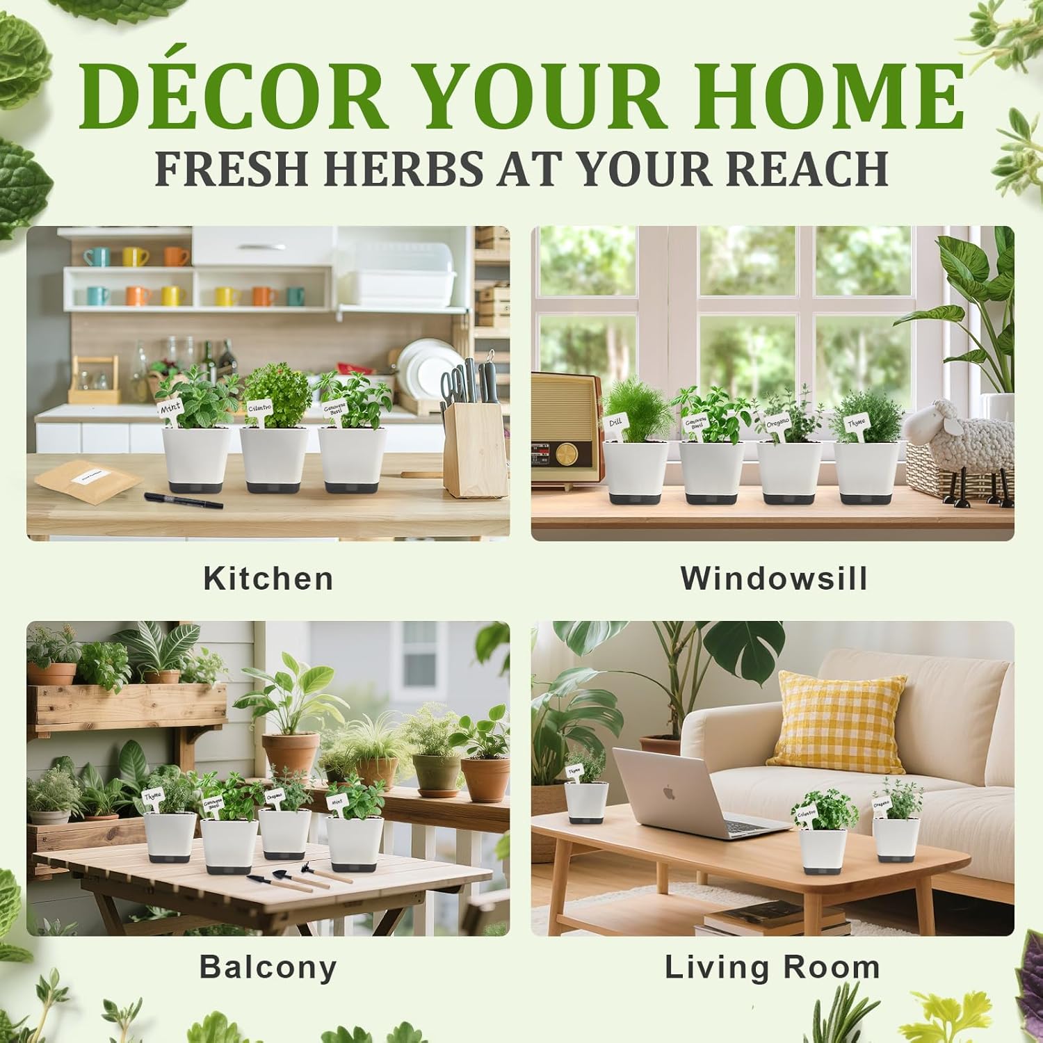 10-Set Indoor Herb Garden Starter Kit, 7 Seeds Growing into Basil, Parsley, Thyme, Mint, Cilantro, Dill, Oregano