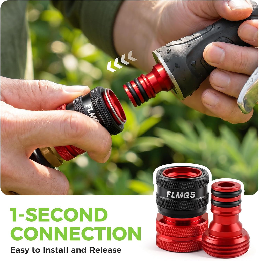 Quick Connect Hose Fittings 3/4" GHT Solid Aluminum Alloy Garden Hose Connectors, Universal Leak-Proof Quick Connector