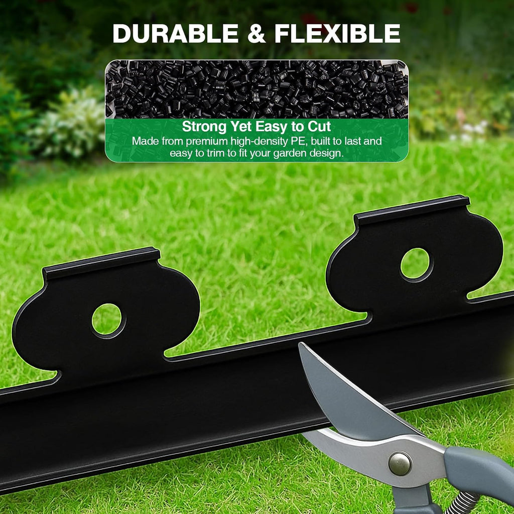 MIXC Garden Edging Border, 33FT 2 Inch Tall Plastic Landscape Edging with 50 U-Shaped Metal Stakes, More Stable and