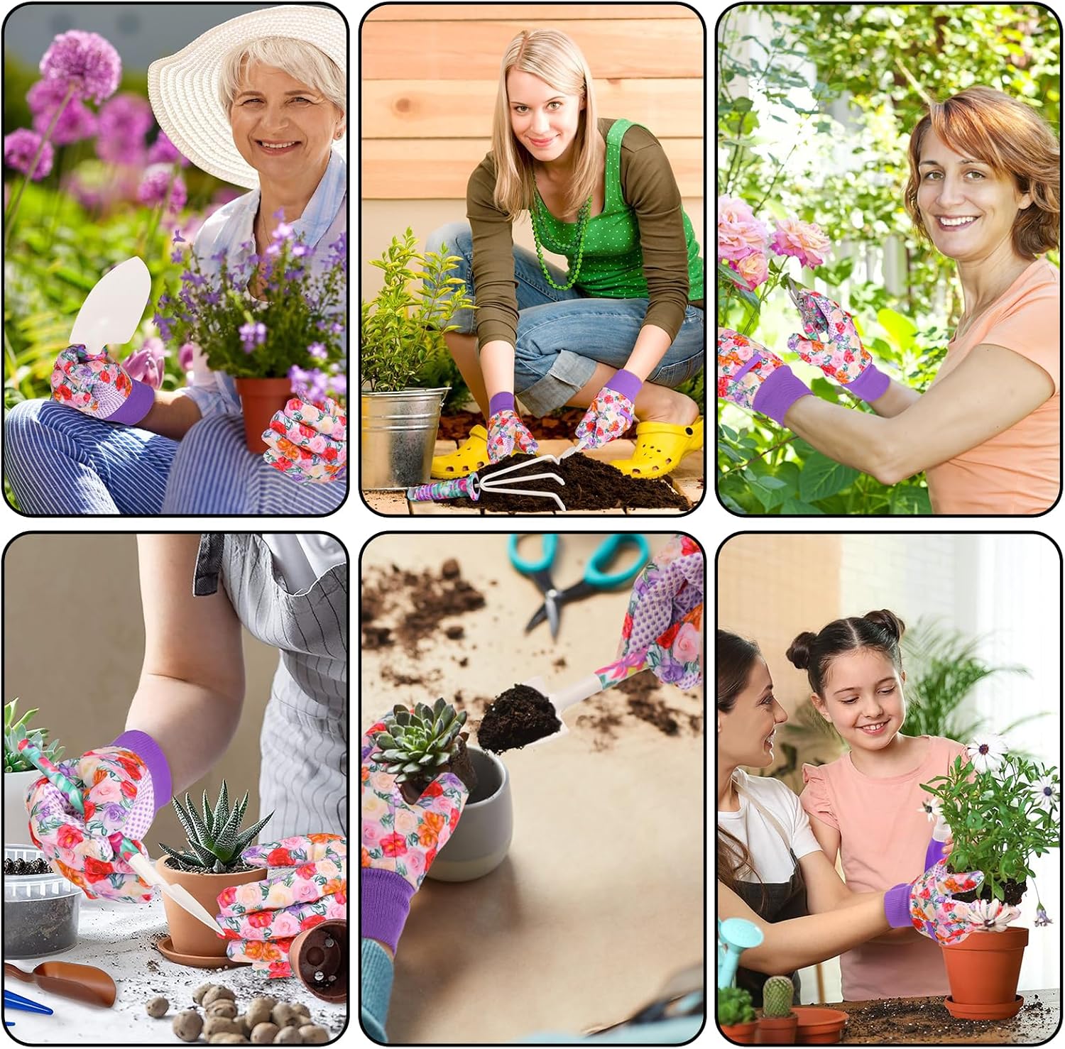 Garden Tools Set, JUMPHIGH 10 Pieces Gardening Tools with Floral Print, Ergonomic Handle Trowel Rake Weeder Pruner