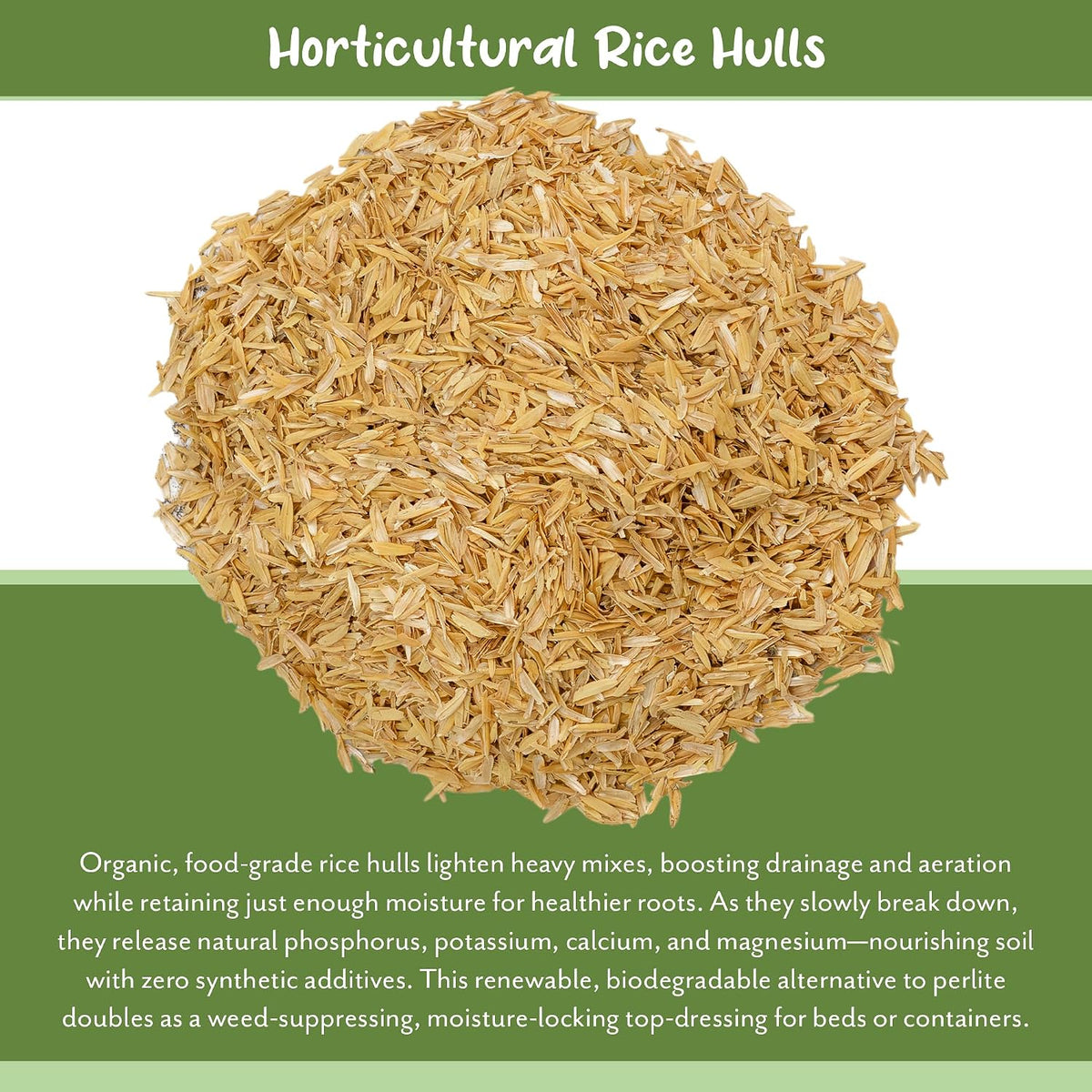 Soil Sunrise Organic Horticultural Grade Rice Hulls (8 Quarts) All-Natural Soil Amendment for Houseplants, Gardening